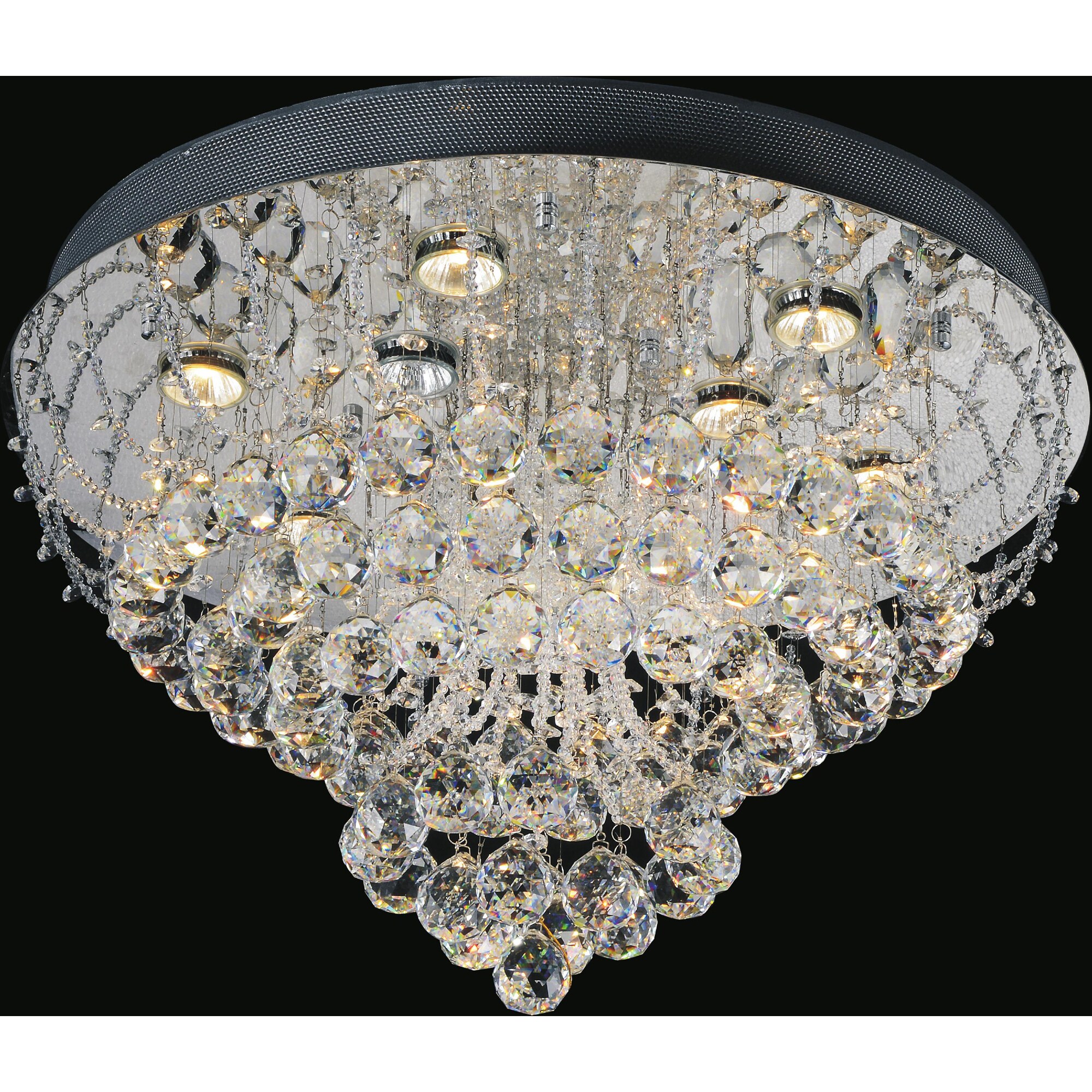 CWI Lighting 5050C24C Fountain 9 -Light 24-in Chrome Flush Mount Light