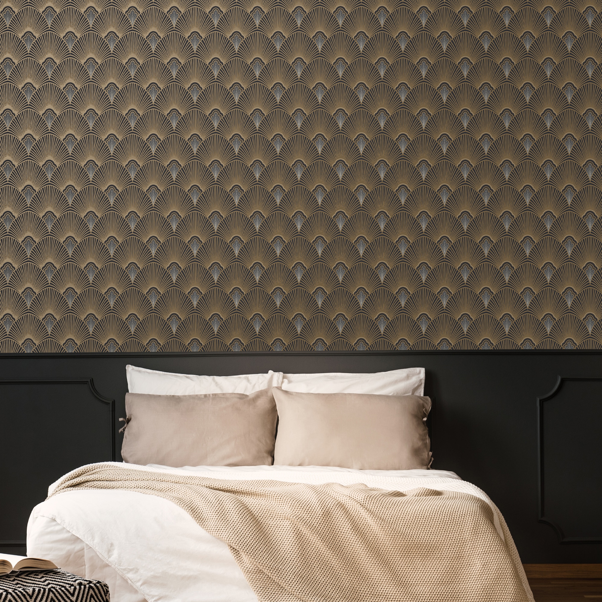 Sublime Art Deco Black and Gold Vinyl Wallpaper Roll