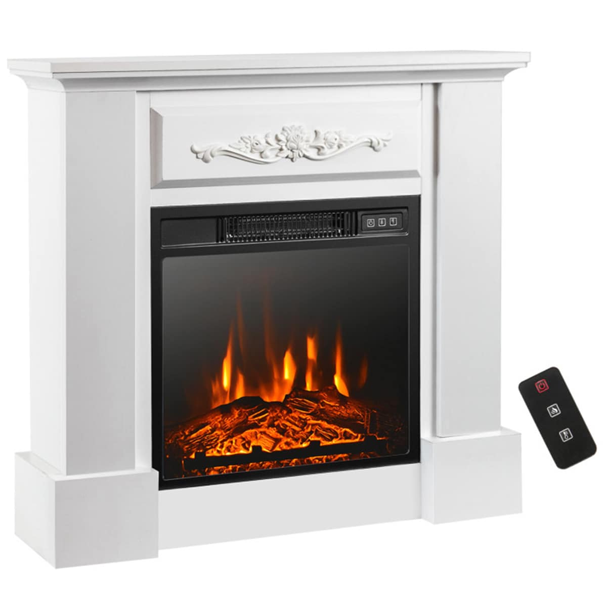 Clihome CL-WHUS-10103 32-Inches W White TV Stand with Fan-forced Flat wall Electric Fireplace with Remote Control Included