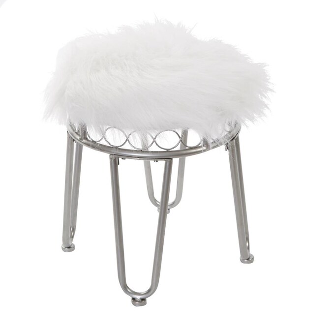White Fur Round Makeup Vanity Stool, White Vanity Chairs