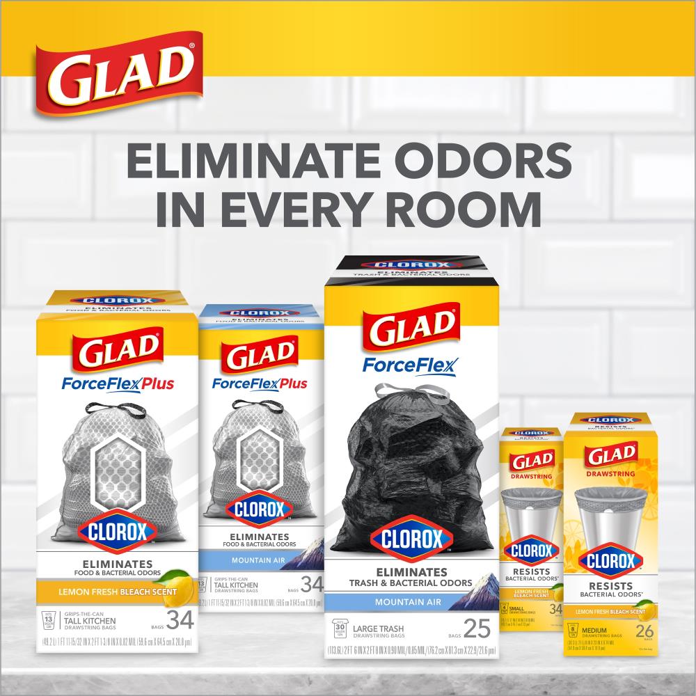 Glad with Clorox 4-Gallons Lemon Fresh Bleach Gray Plastic Wastebasket  Drawstring Trash Bag (34-Count) in the Trash Bags department at