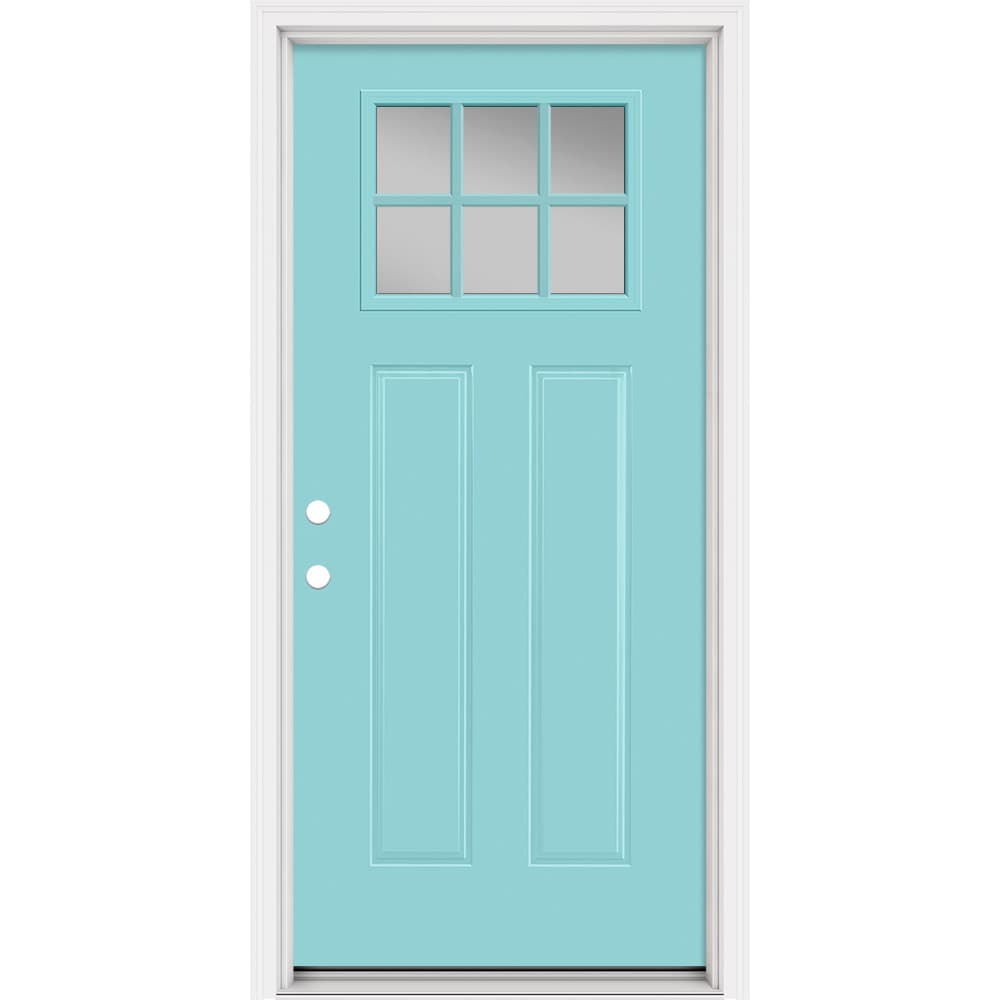 Masonite 321239 Steel Doors Series 36-in x 80-in x Steel No glass Right-hand inswing Caribbean Blue Painted Prehung Front Door with Brickmould Insulating core