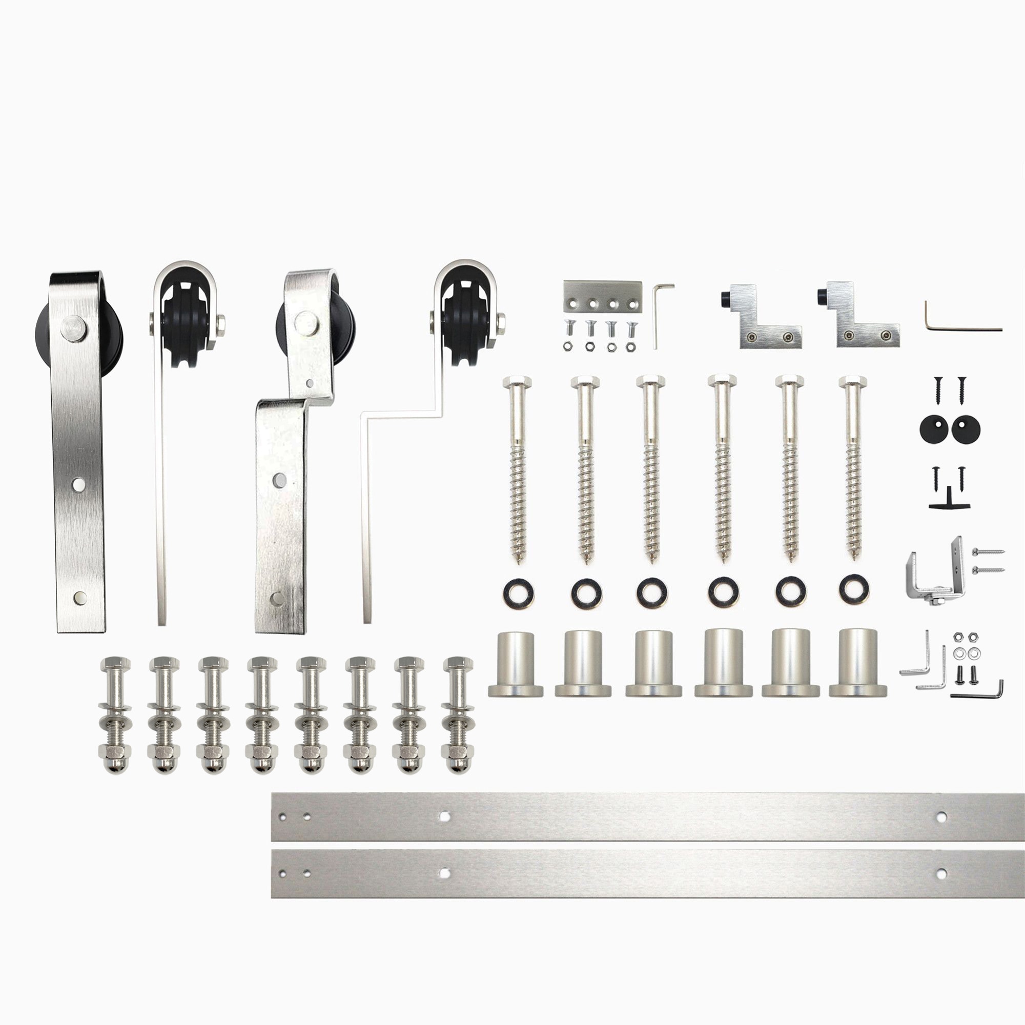 HOMACER YT5DNZ096C 96-in Brushed Brushed Nickel Indoor J-strap Double bypass Barn door hardware kit