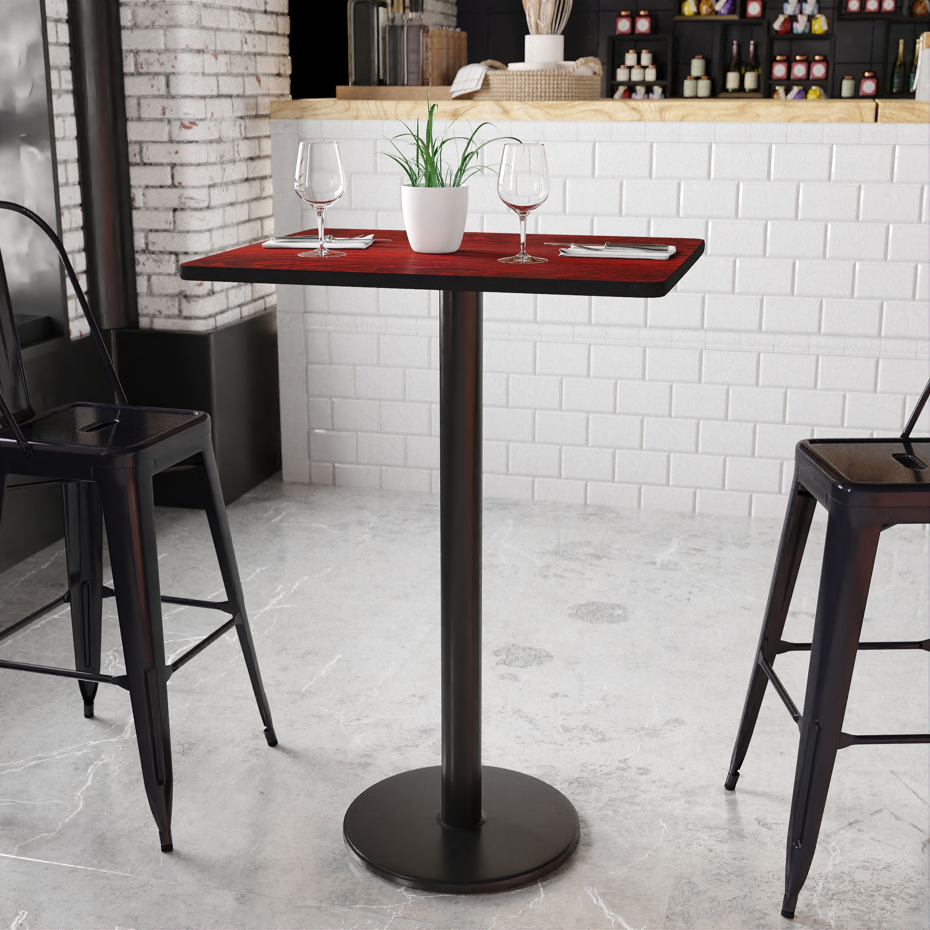 Flash Furniture 889142006084 Mahogany Contemporary/Modern Bar Table, Wood veneer with Black Metal Pedestal Base 30-Inches L x 43.13-Inches H
