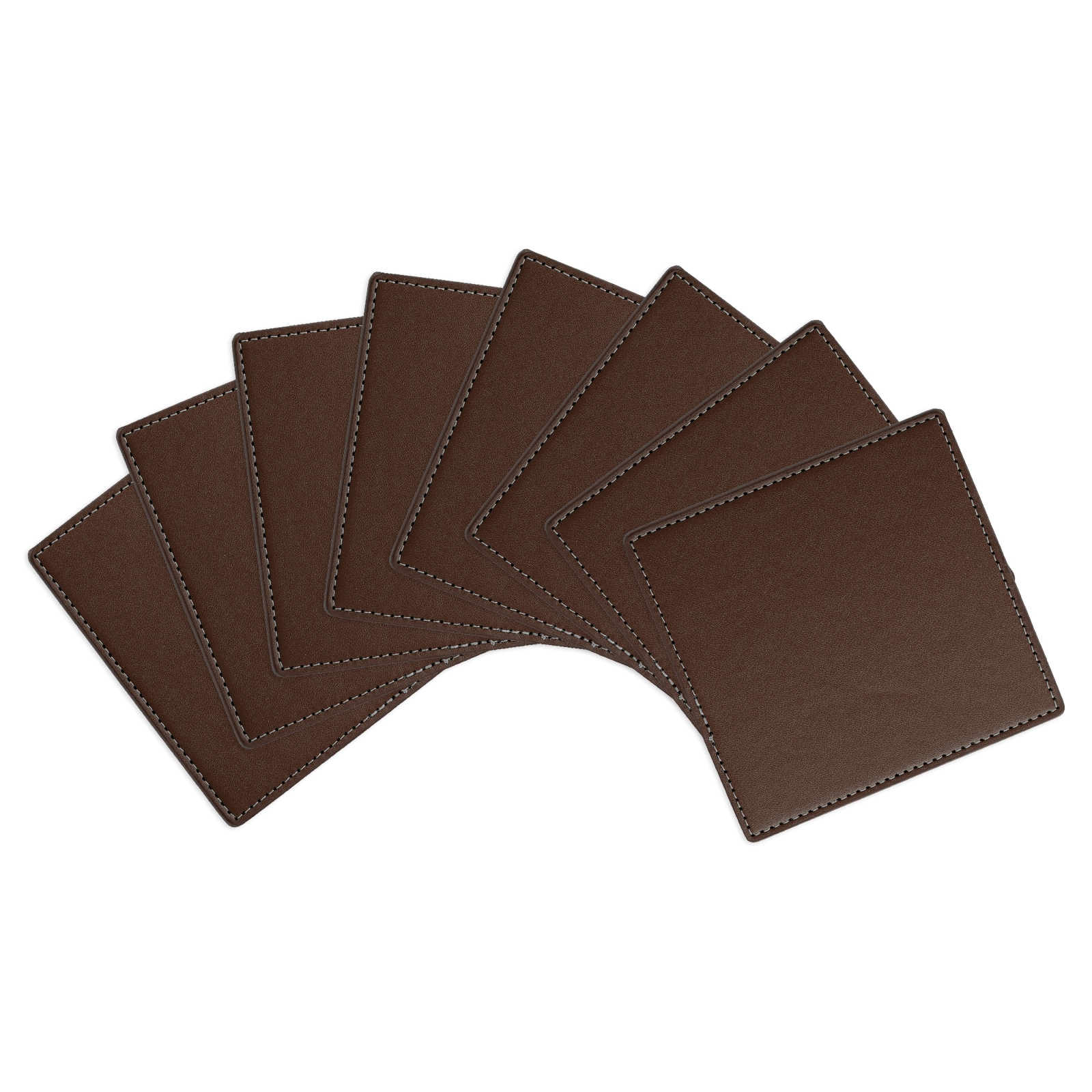 Unique Bargains Square Drink Coasters Set of 8 White Stitched Dual Sided Non-Slip Non-Stick Waterproof Leather Coasters for Drinks Coffee Table Housewarming Gifts Home Decor 4inch x 4inch Brown #S26042400UX5799