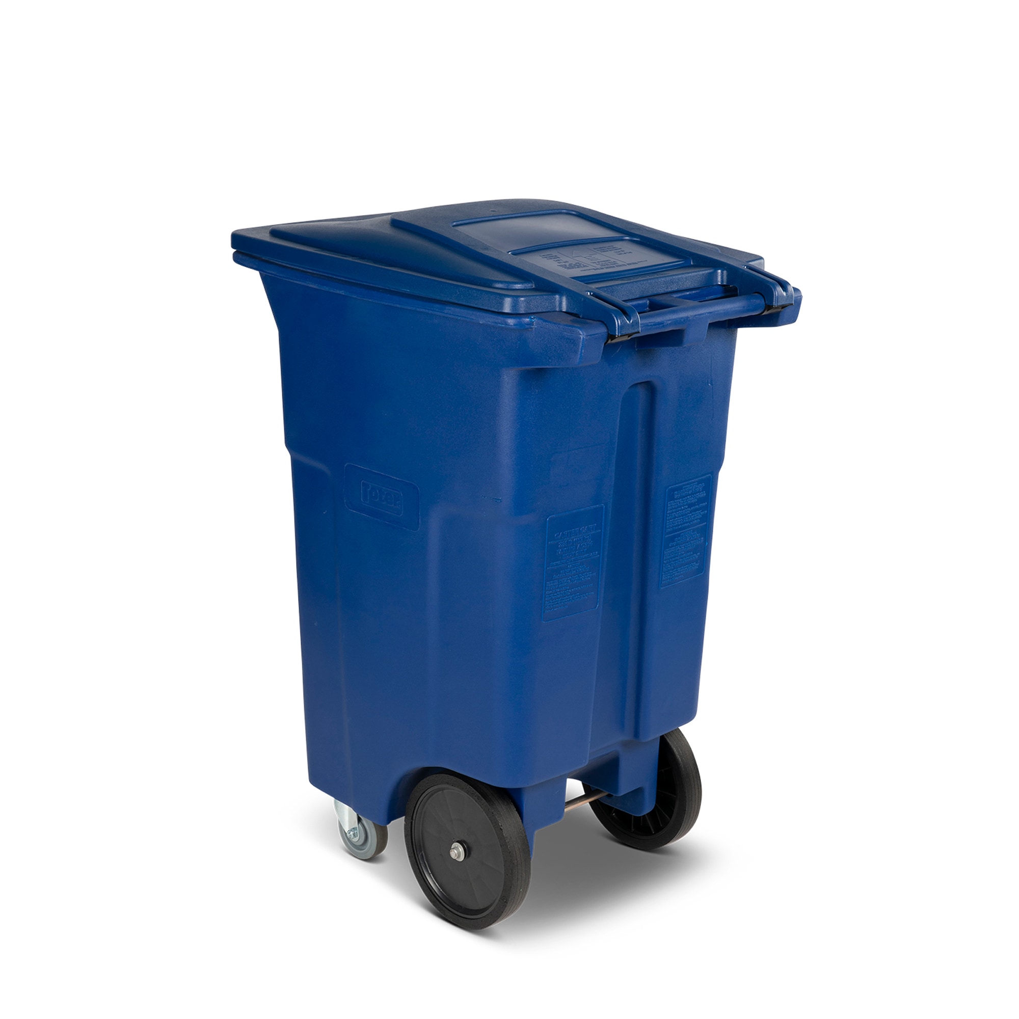 Toter 32 gal. Blue Trash Can with Quiet Wheels and Attached Lid