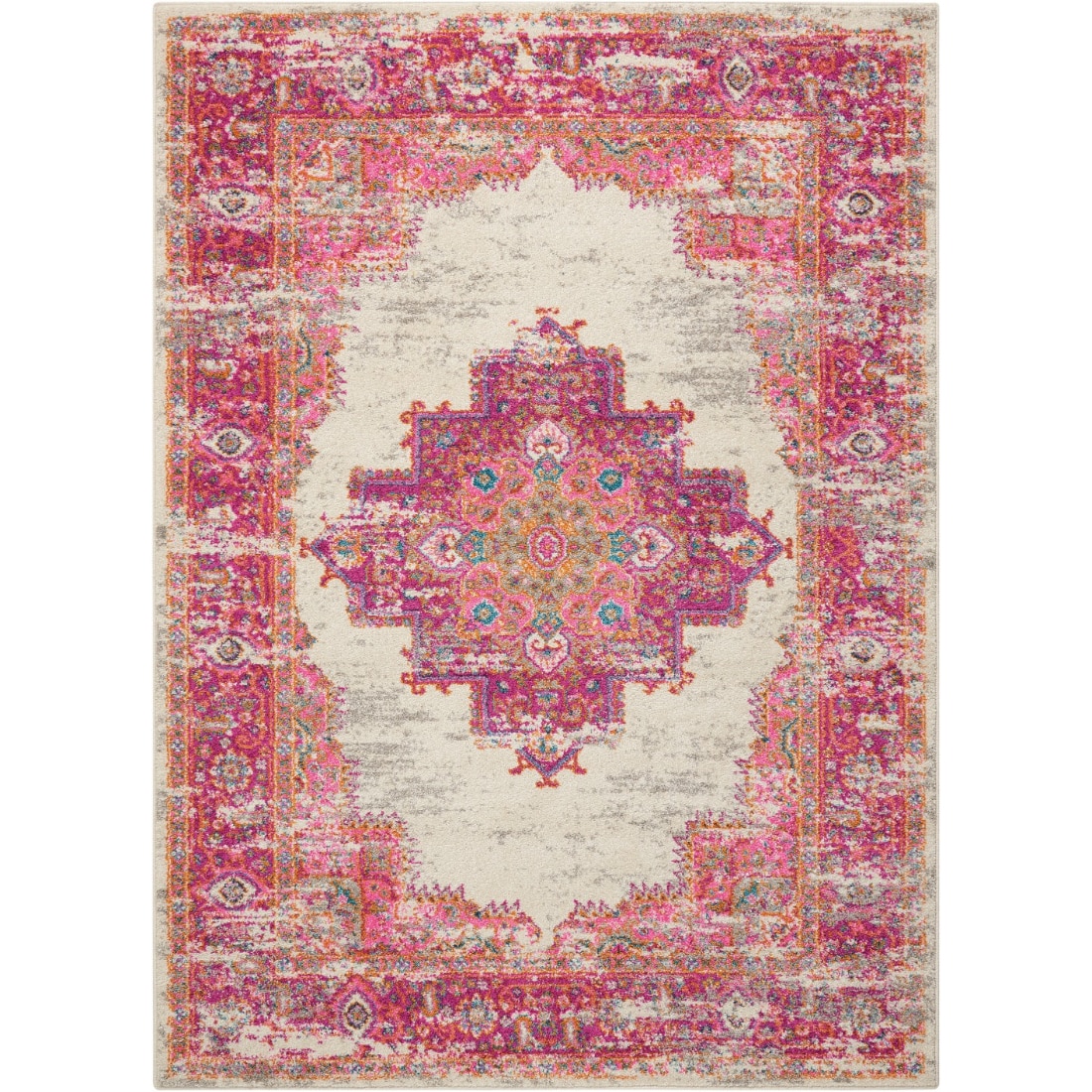 HomeRoots 4000385321 4 x 6 (ft) Loomed Polypropylene Ivory Fuchsia Rectangular Indoor Area rug