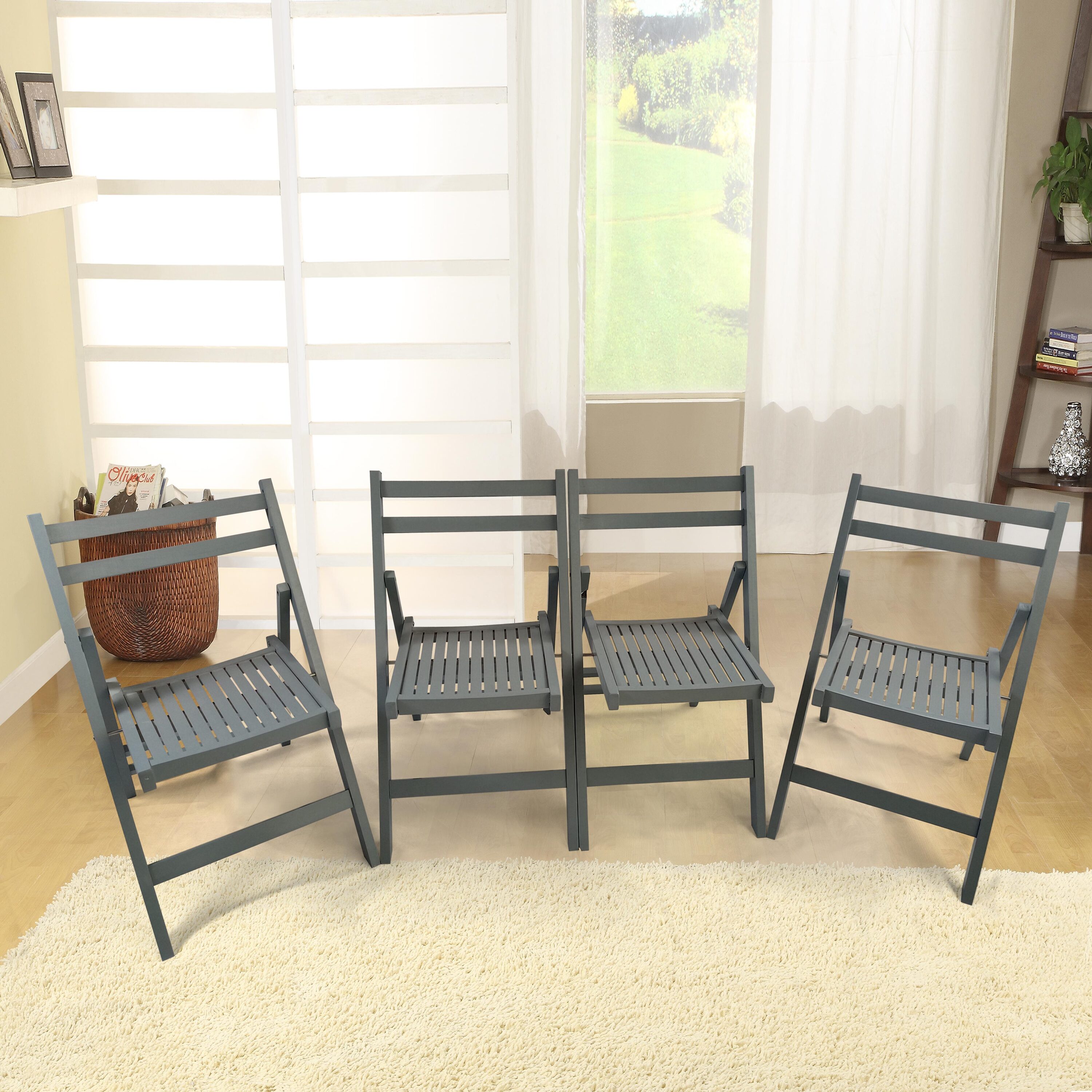 Bayfeve BF-9765LH Folding Porch Chair Set of 4 Stationary Conversation Chair with Slat Seat