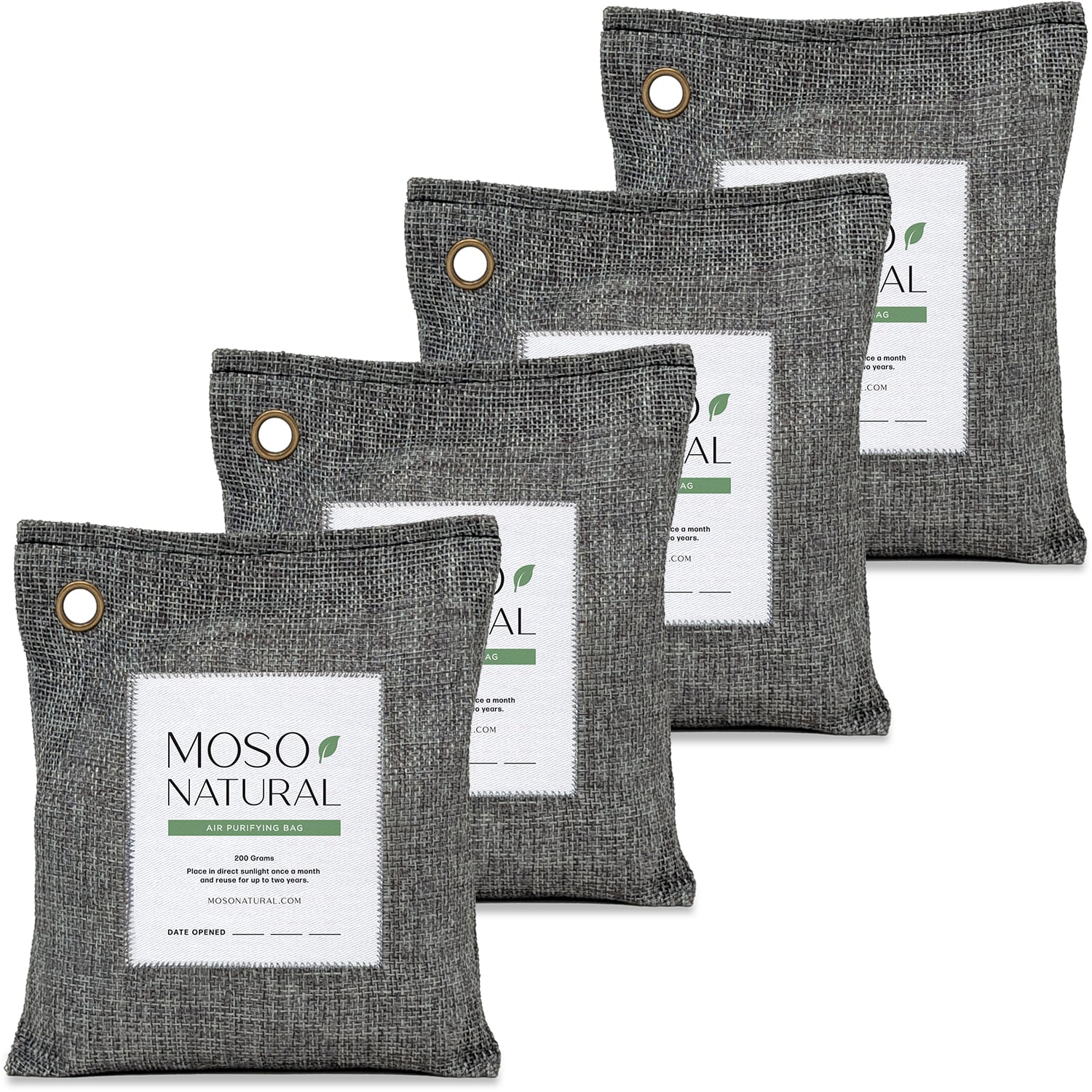 Moso Natural Air Purifying Bag 200g (4 Pack) Charcoal Odor Absorber. Car Odor Eliminator. Closet Deodorizer for Home and Pet. Lasts 2 Years. Unscented Bamboo Charcoal Bags. Absorbs Damp and Musty Smells