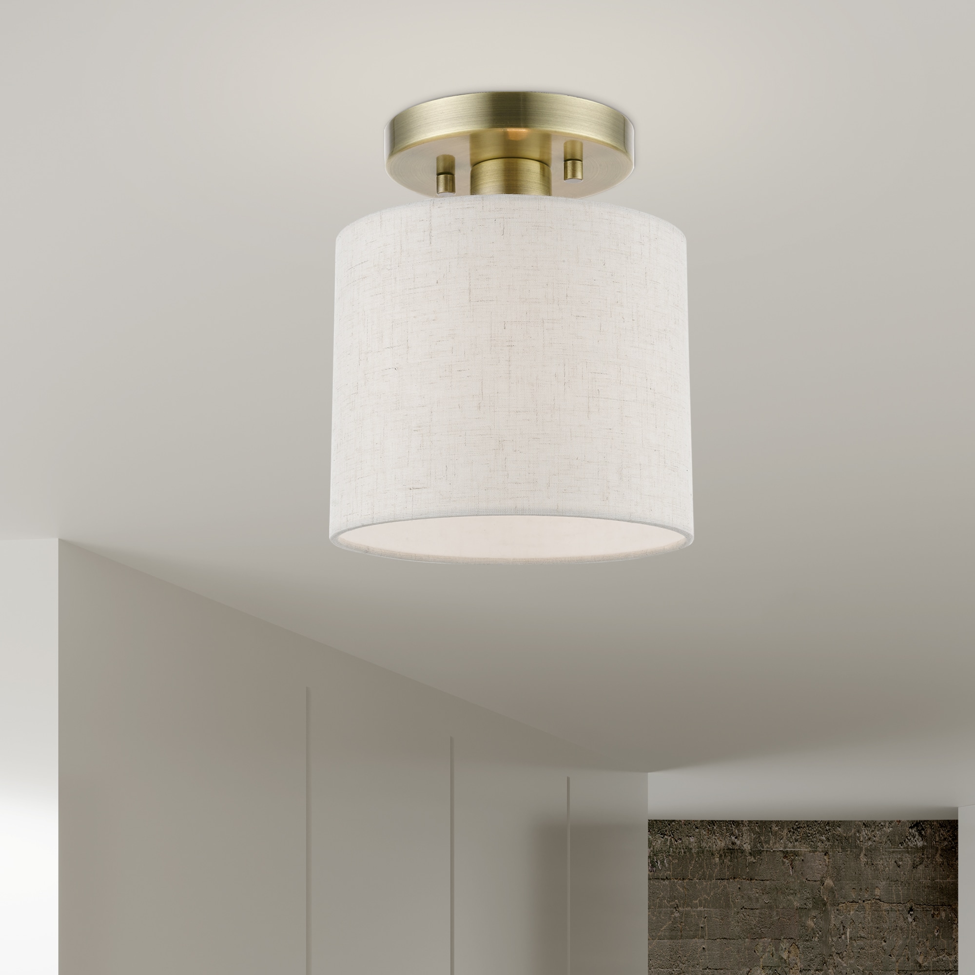 Antique Brass Petite Drum Semi-Flush Mount Light