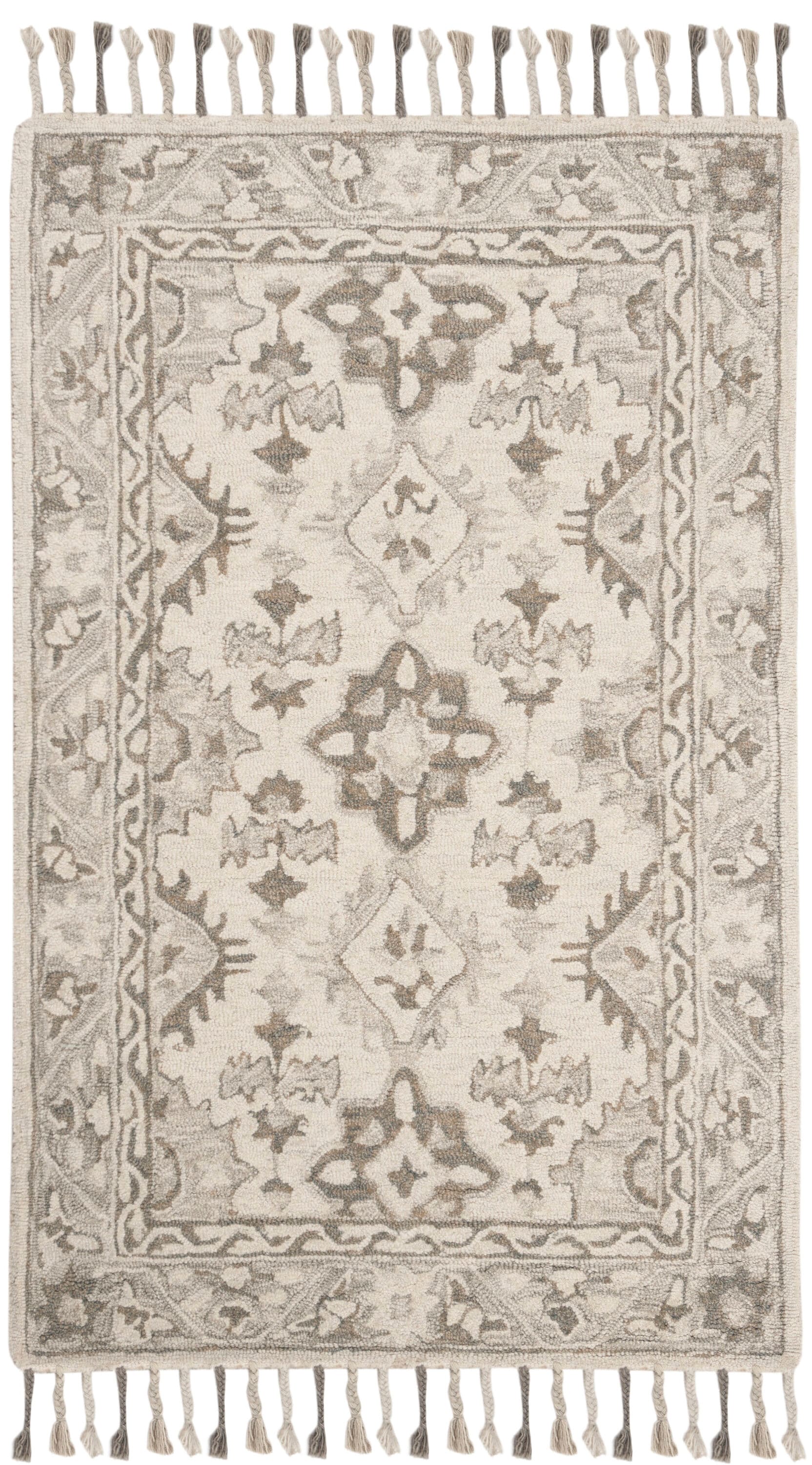 Handmade Tufted Wool Rectangular Rug in Geometric Gray