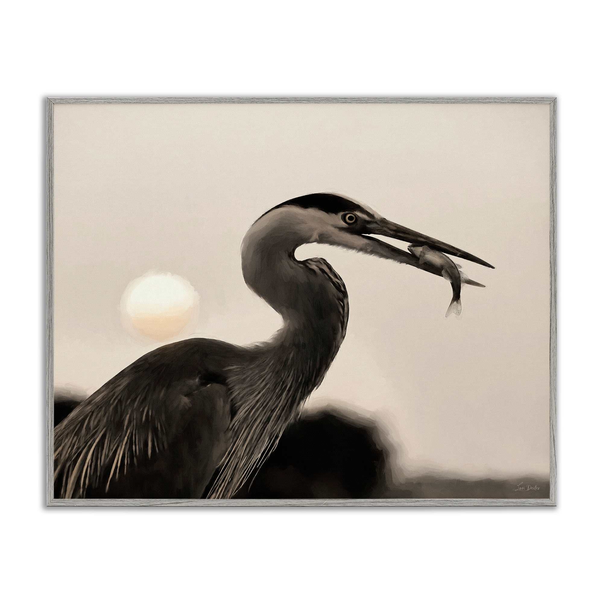 Stupell Industries BS-693-GFF-24X30 Heron Feeding on Fish Gray Framed Giclee Art By Lori Deiter 30 x 24