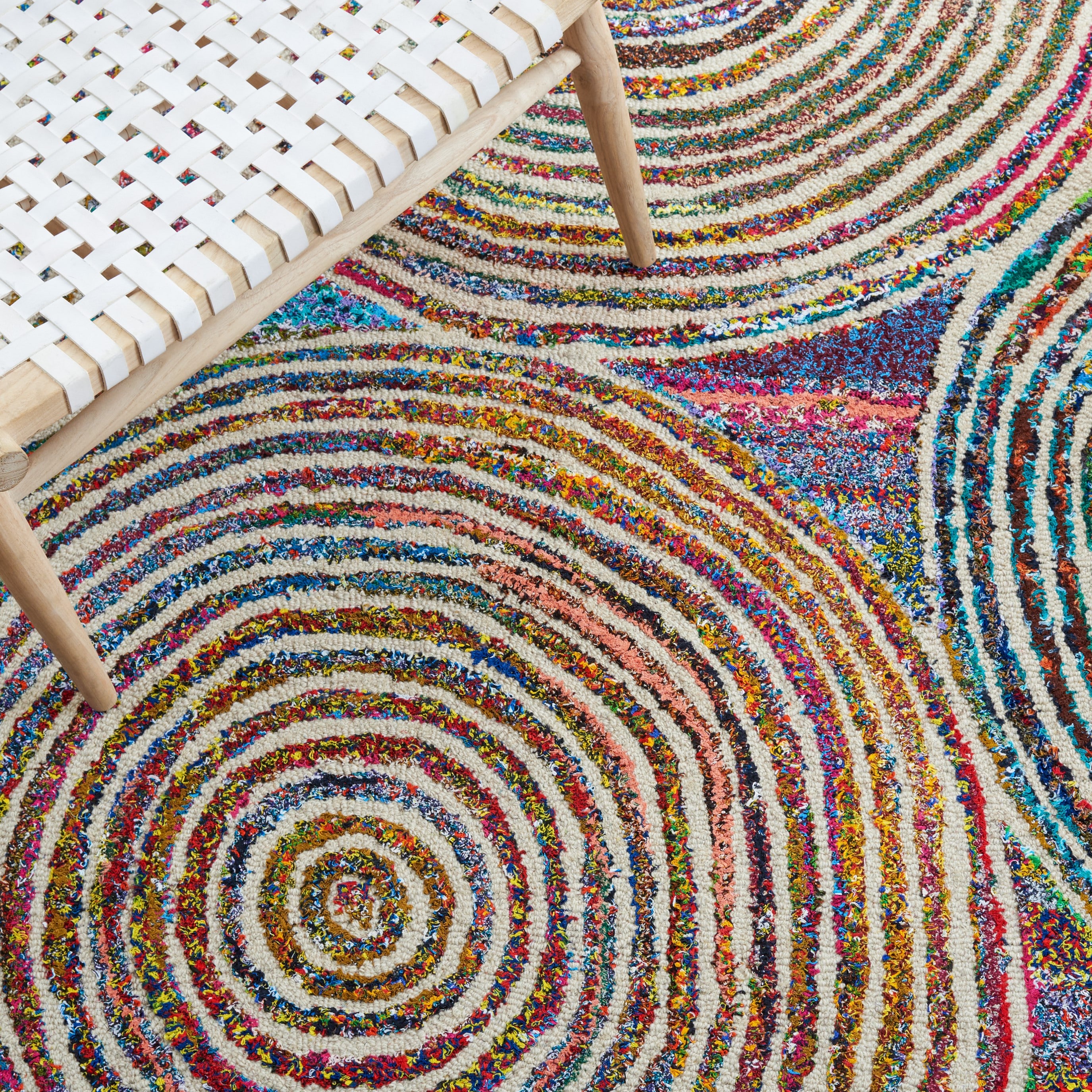 Hand-Tufted Multicolor Wool and Cotton Rectangular Rug