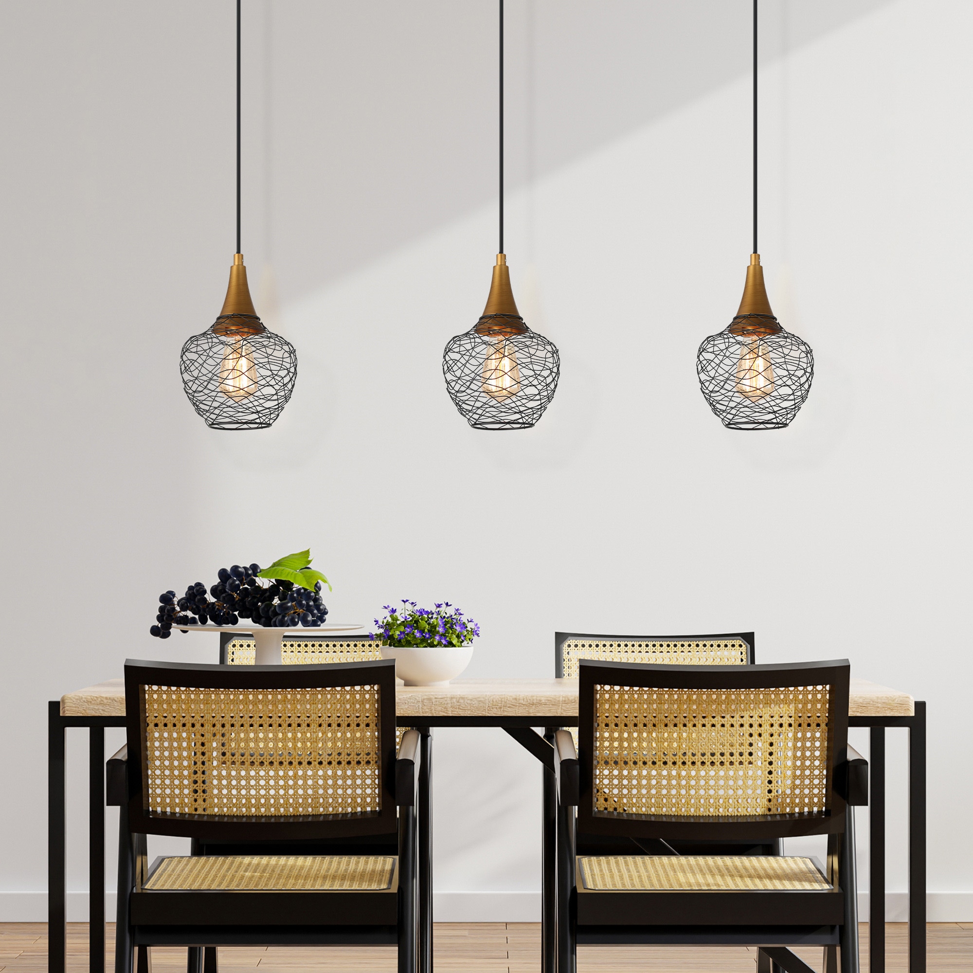 Uolfin Antique Gold and Black Rattan Cage Modern/Contemporary Lantern ...