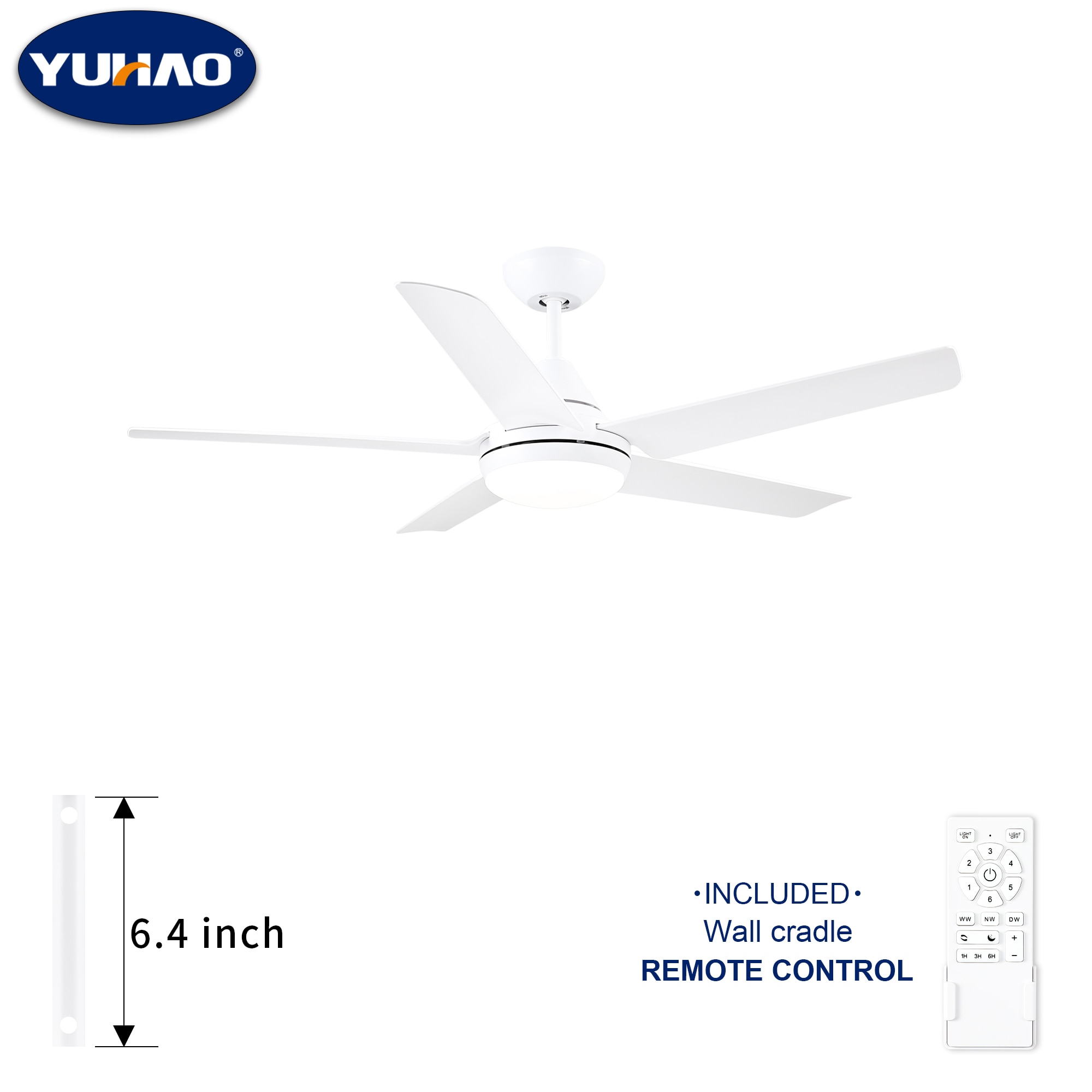YUHAO LSAC1085WH482 Airedpro 48-in Color-Changing Integrated LED White with Matte Blades Ceiling Fan With Light and Remote ( 5 -Blade )