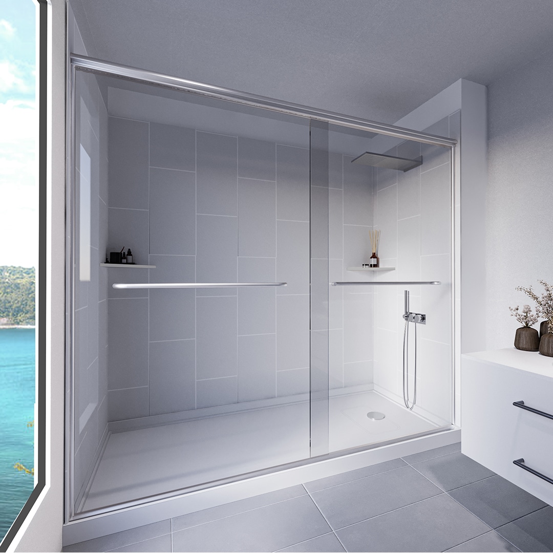 Nuvo RSDG-6032R 5-Piece 32-in W x 60-in L x 83-in H Rectangular Alcove Shower Kit with Base, Wall and Door Included Chrome
