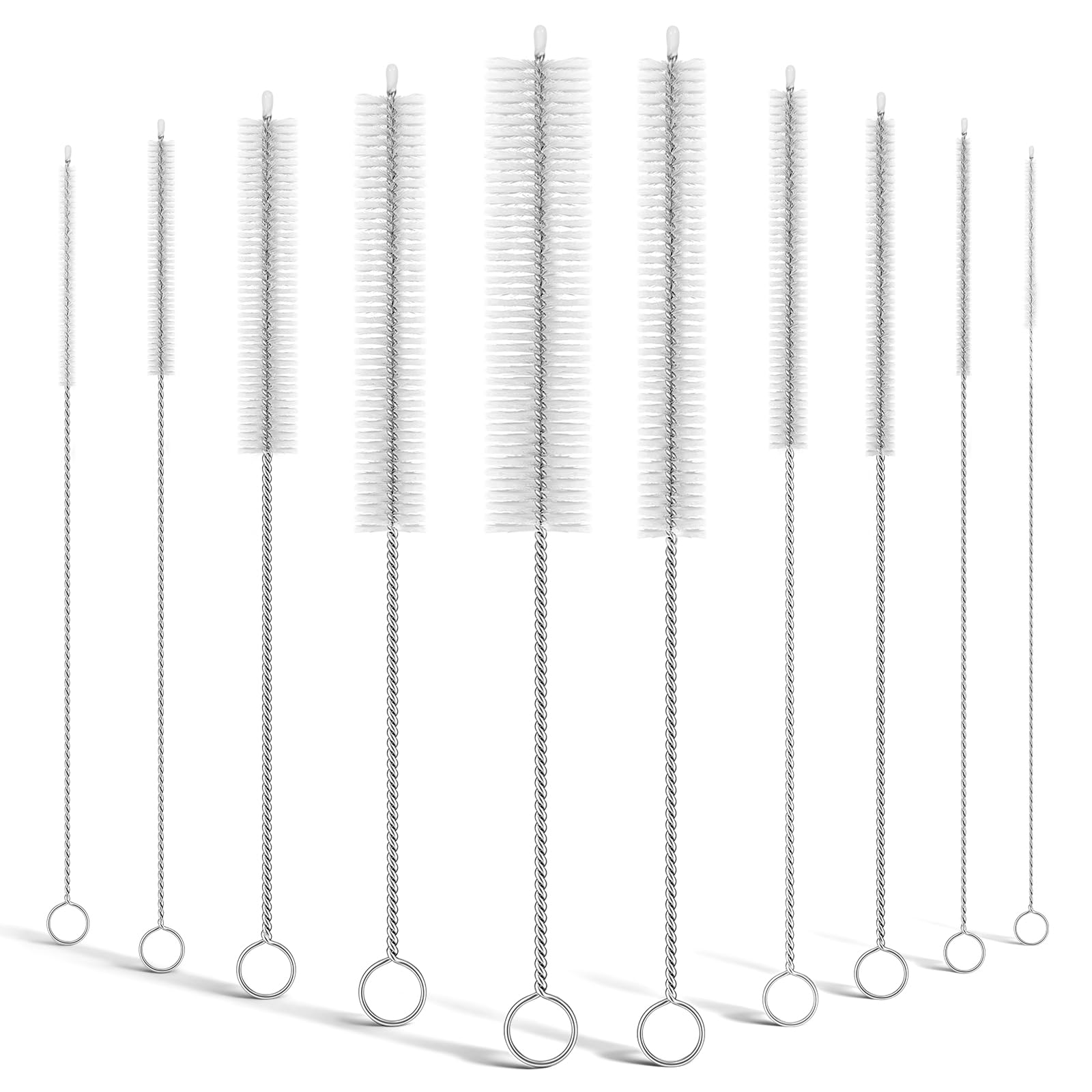Oyezvary  10 Packs Premium Straw Cleaner Brush in Mixed Sizes 8IN Long Reusable Stainless Steel Cleaning Brushes Set with Soft Sturdy Nylon