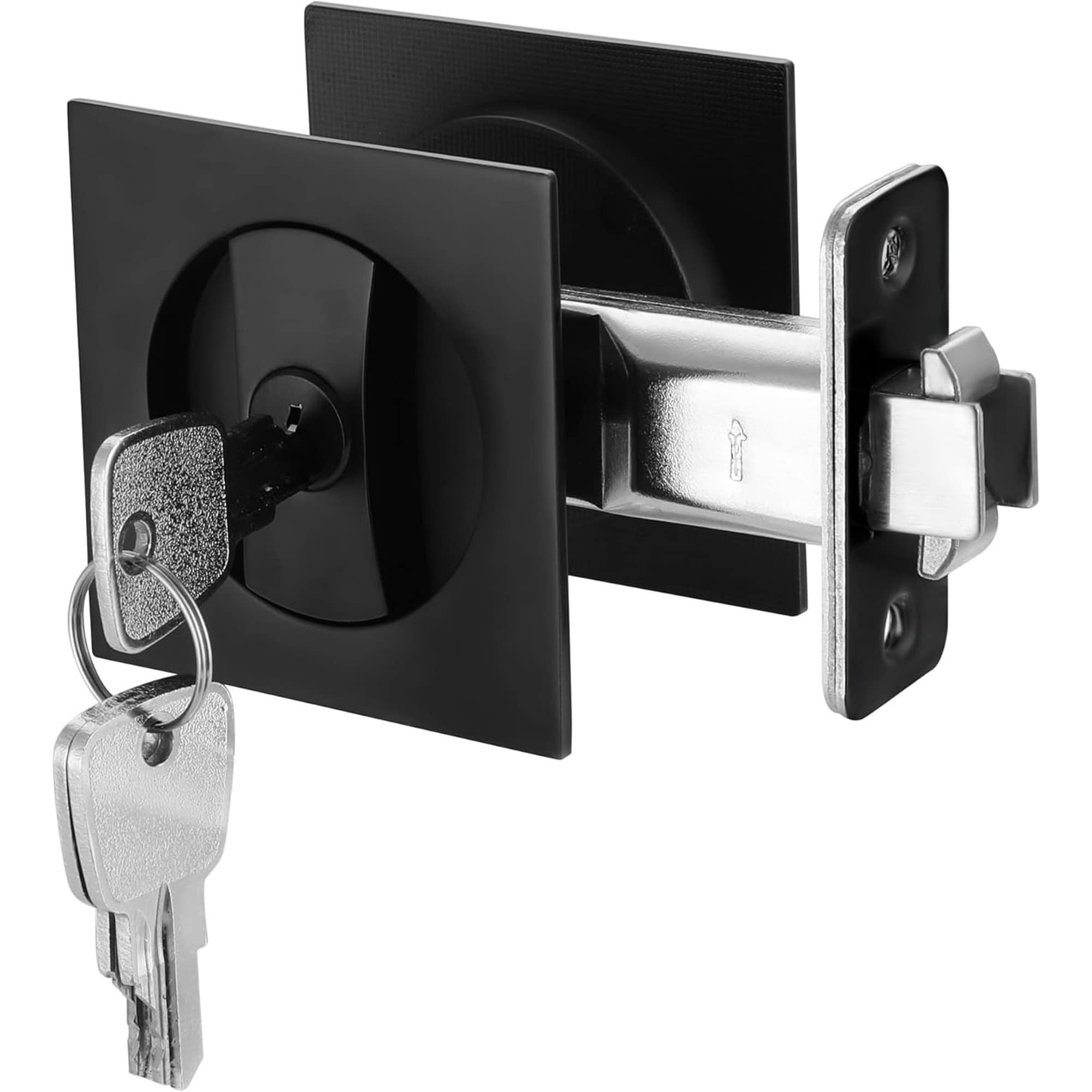 Numhew 2.56in L 2.17in W 2.56in H Square Matte Black Entry Lock with Key Pocket Door Lock