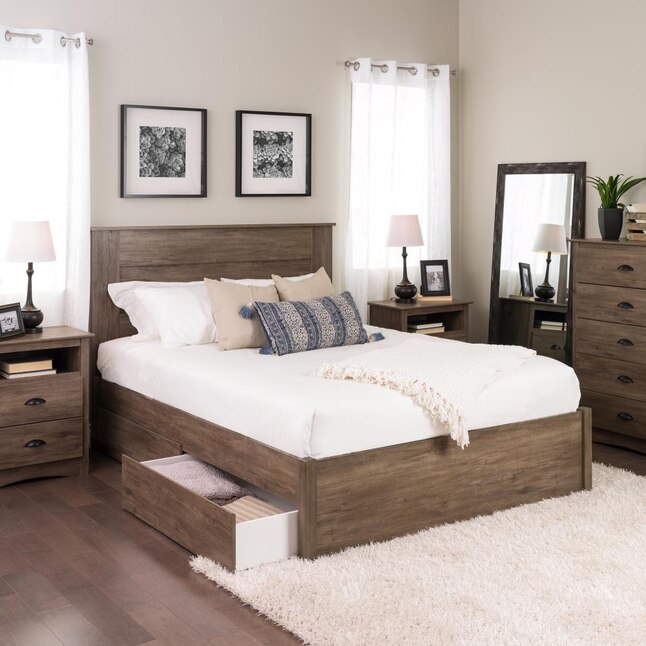 Drifted Gray Queen Platform Bed, King Platform Bed With 4 Drawer Storage