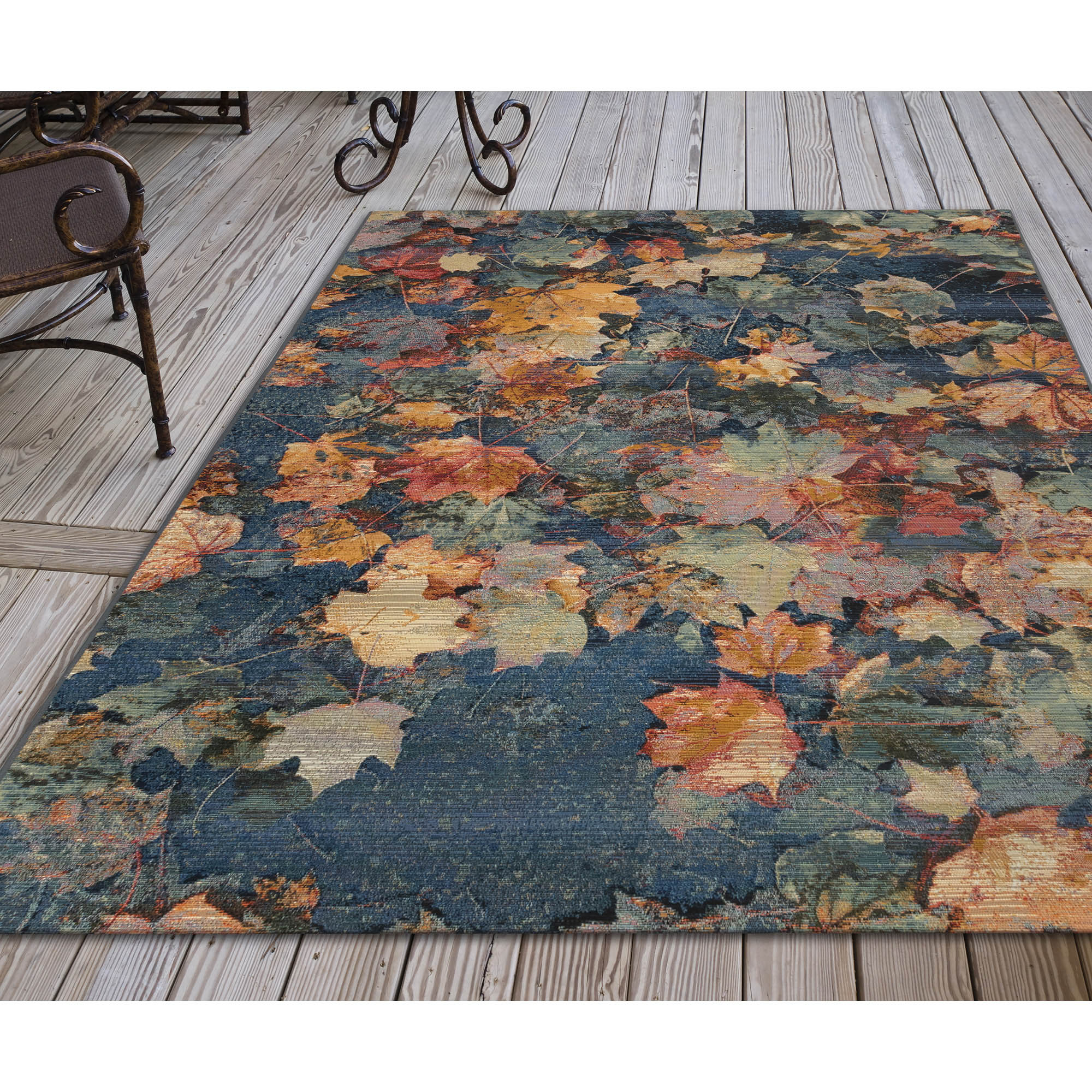 Fall Leaves Multi-Color Synthetic Rectangular Indoor/Outdoor Rug