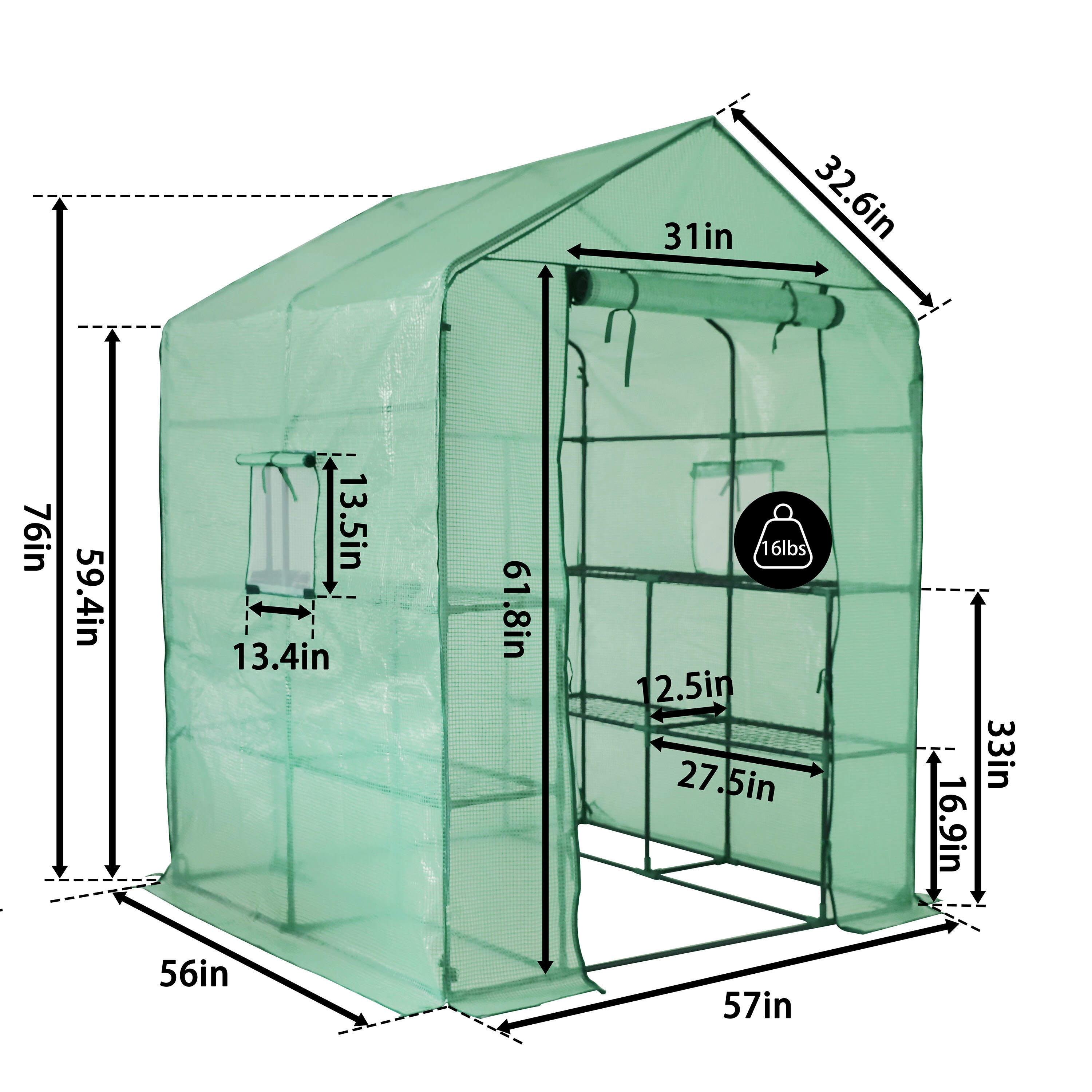 VEIKOUS Walk-In Greenhouse 4.6-ft L x 4.6-ft W x 6.4-ft H Green ...