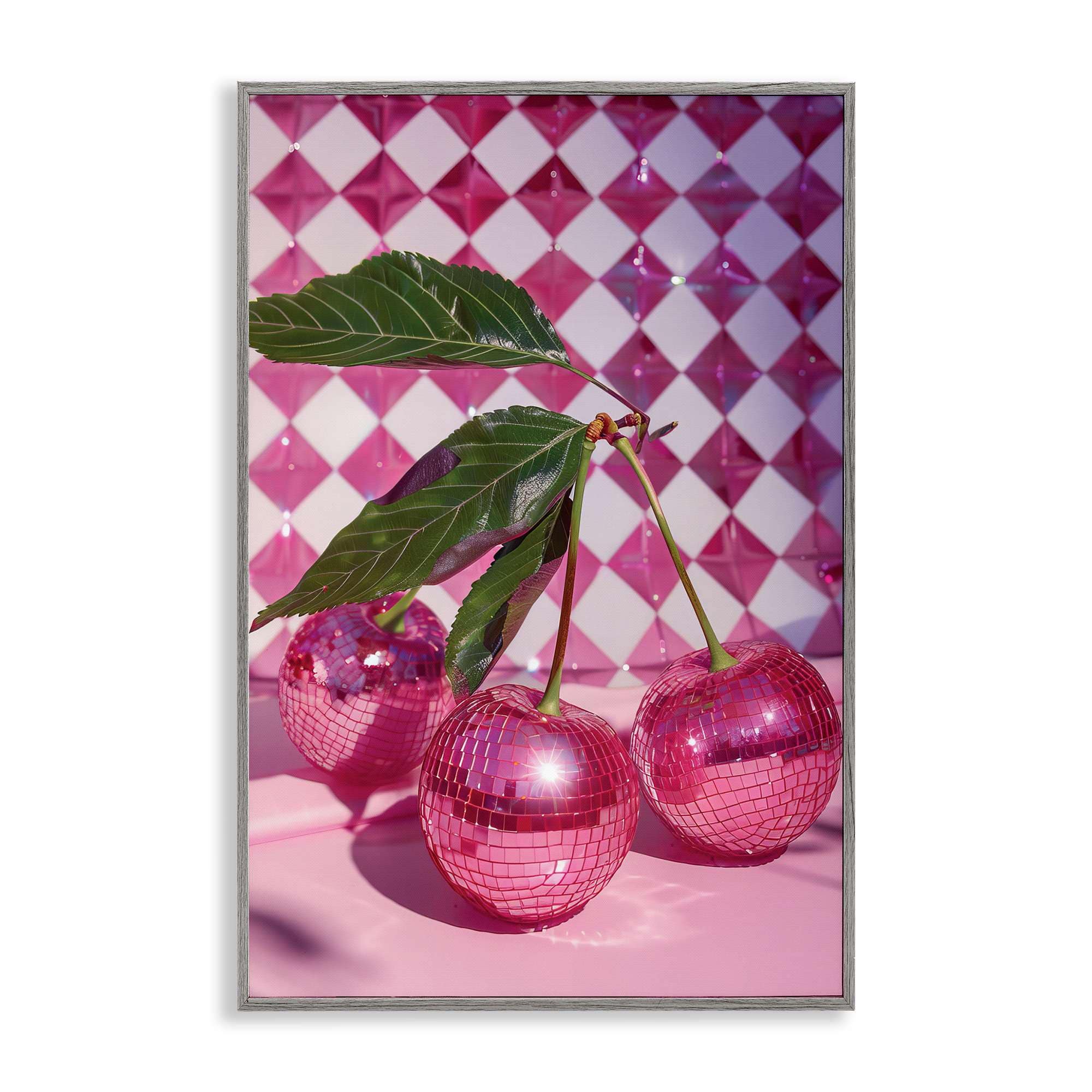 Stupell Industries BT-658-GFF-12X18 Groovy Cherry Disco Balls Gray Framed Giclee Art By LSR Design Studio 12 x 18