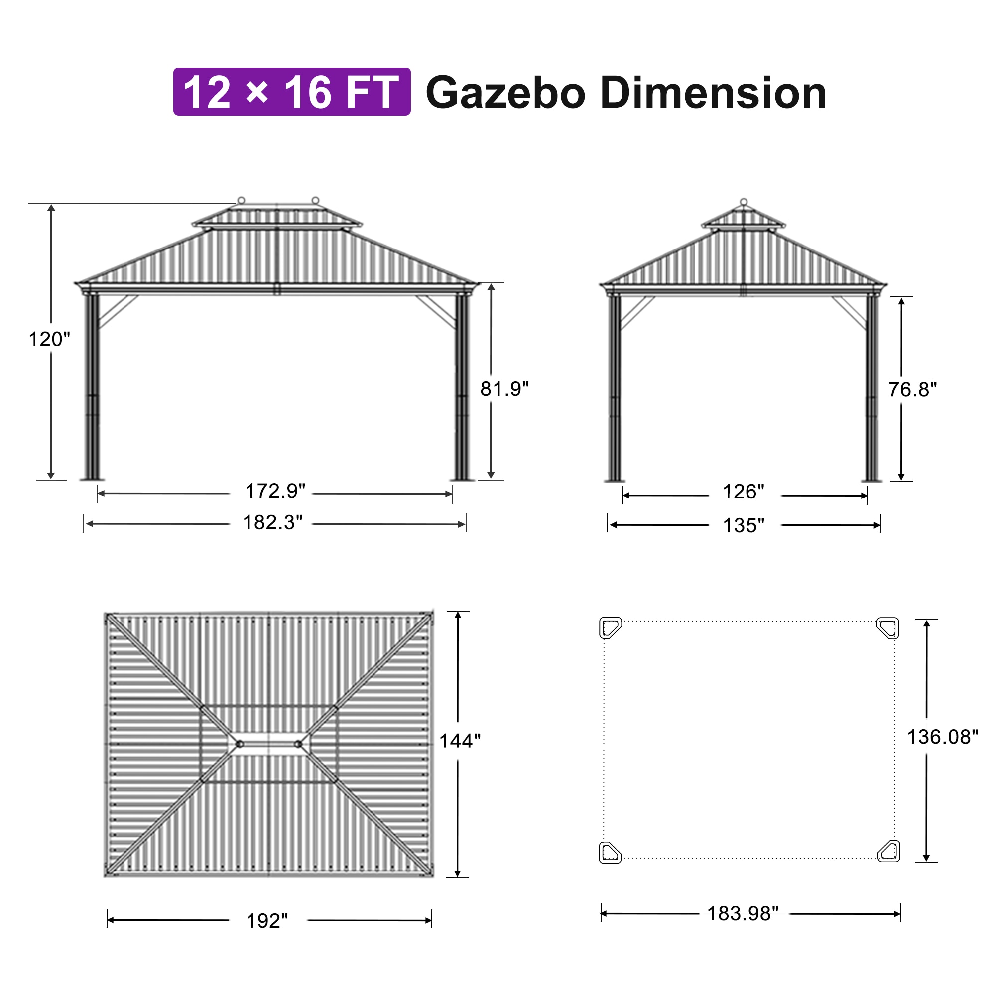 PURPLE LEAF LSMHS1216DNB Wood-Resin-Gazebos - View #15