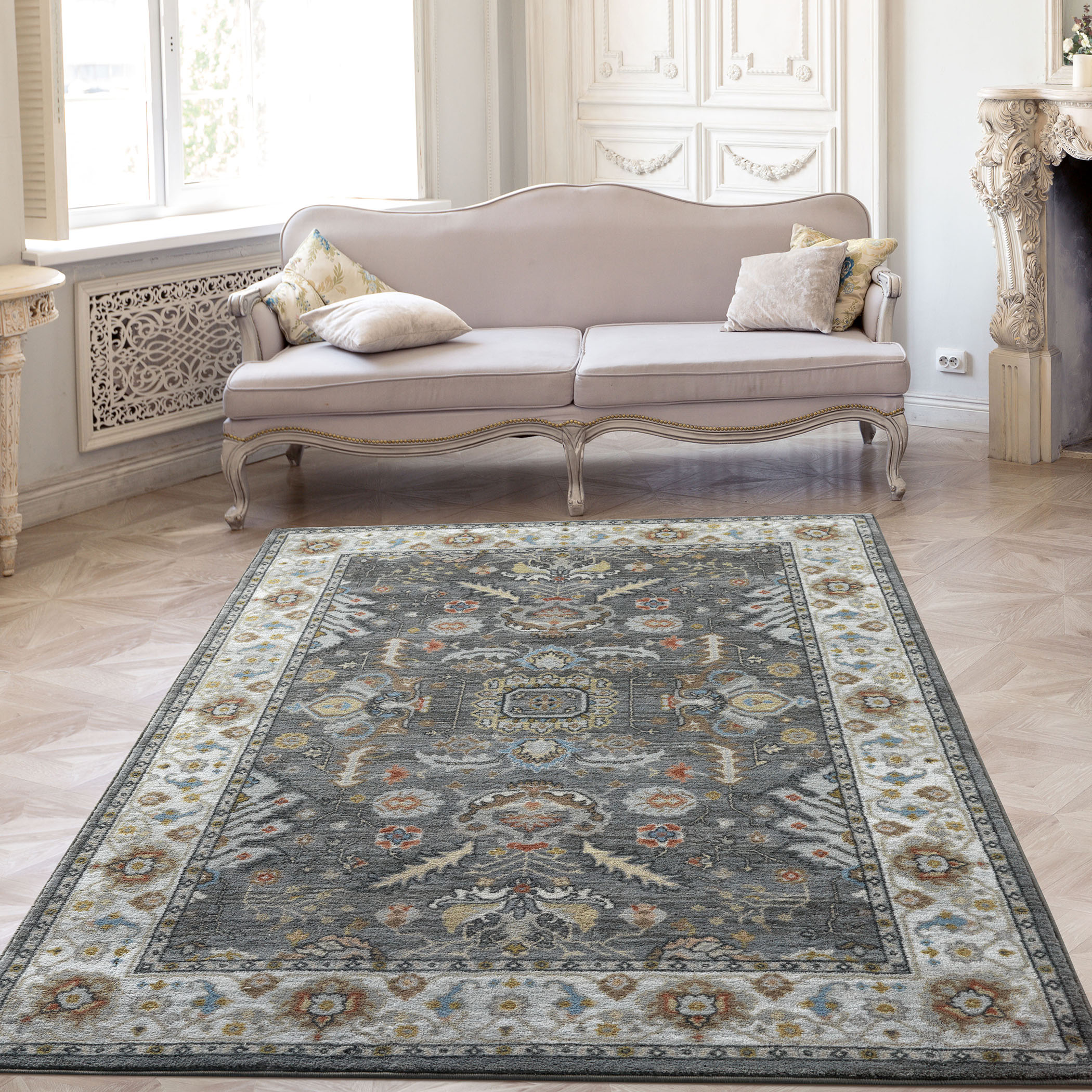United Weavers Of America 2450 20572 58 Volos 5 x 8 (ft) Frieze Polyester Grey Rectangular Indoor Border Area rug