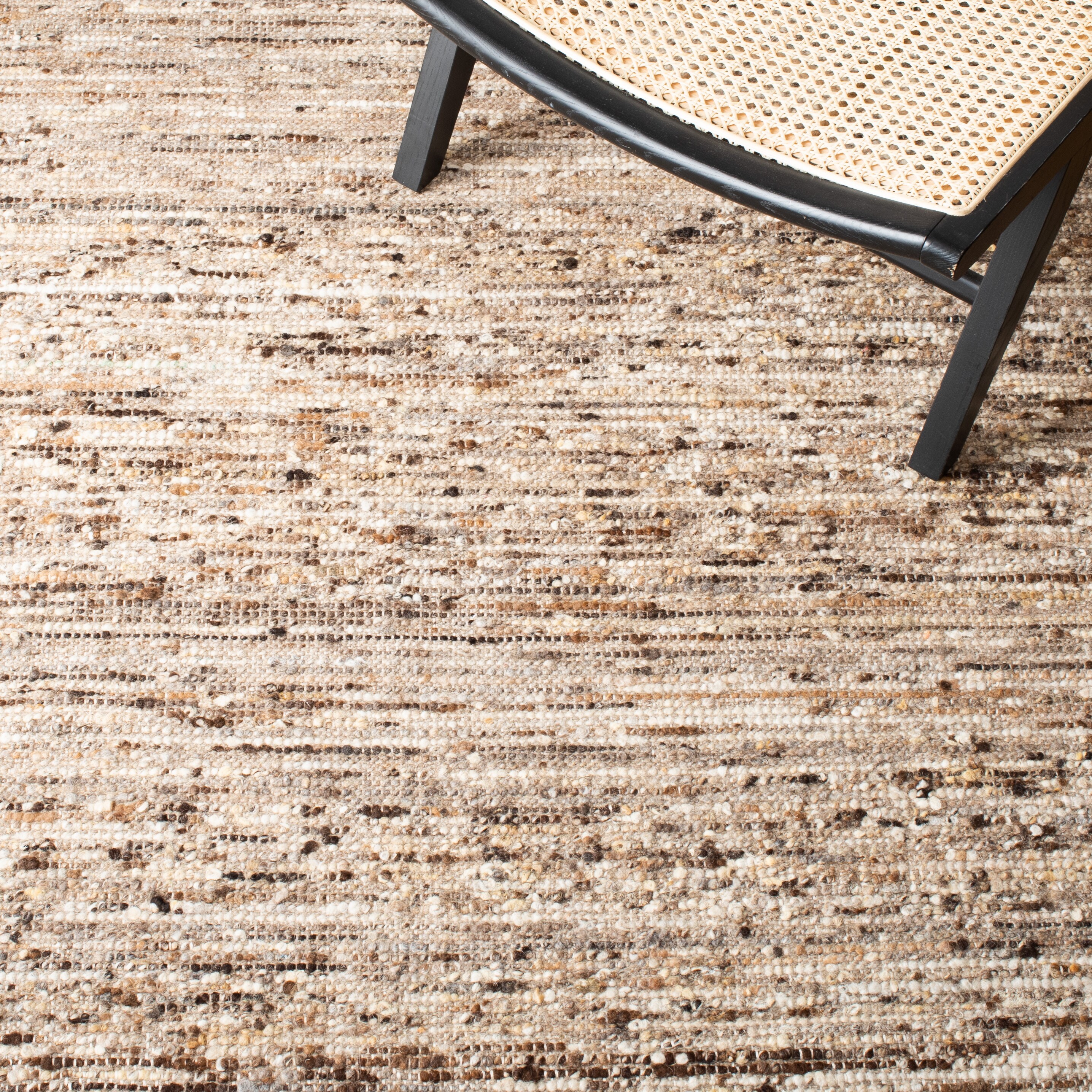 Handmade Ivory and Brown Wool Cotton Area Rug