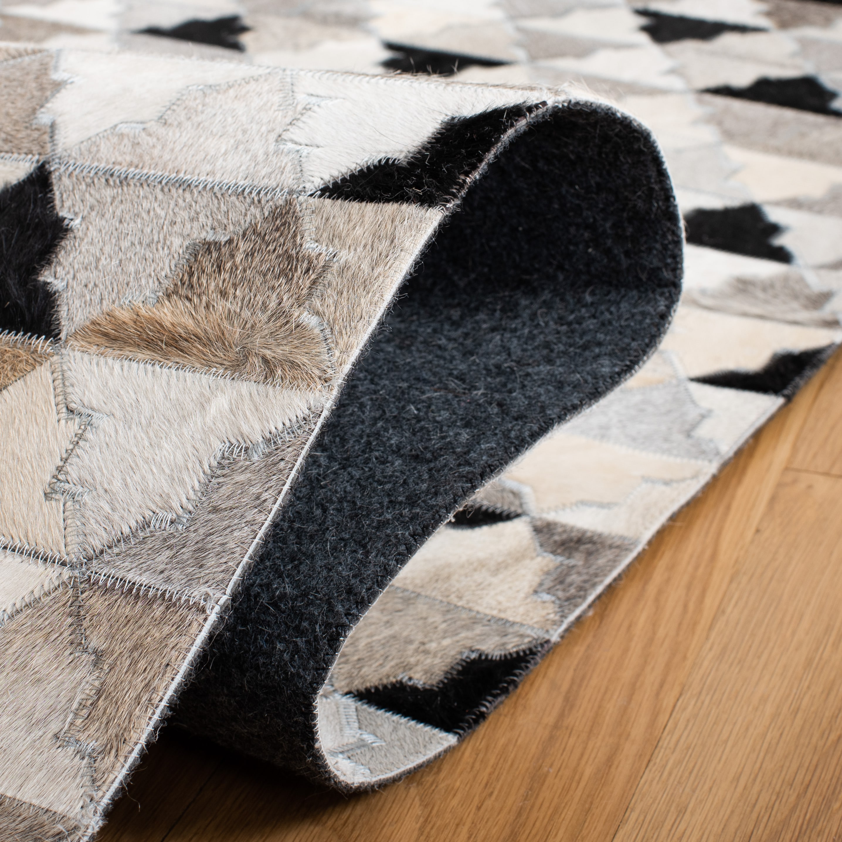 Gray Geometric Flat Woven Cowhide Runner Rug 2'3" x 9'