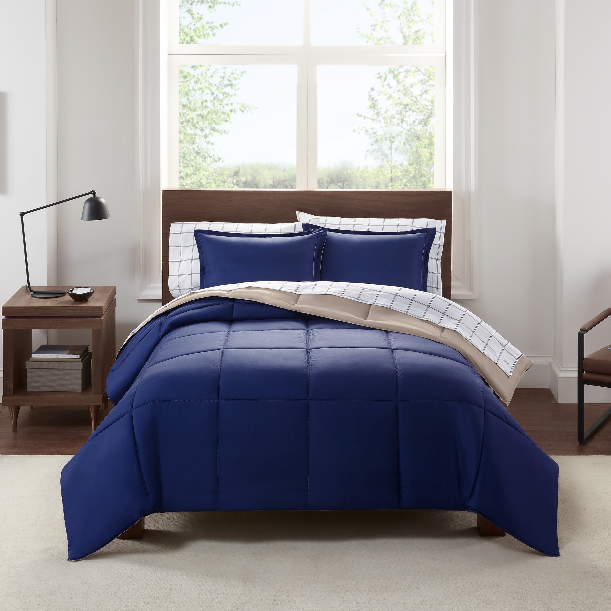 Serta 7-Piece Khaki/Navy Full Comforter Set in the Bedding Sets ...