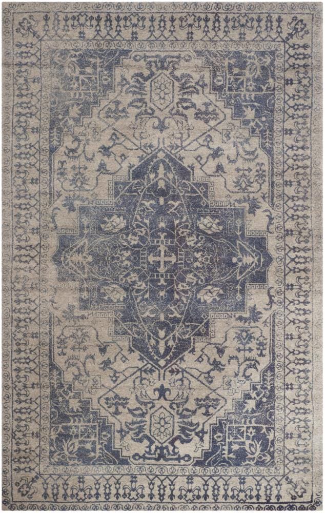 Blue and Grey Hand Tufted Wool Area Rug, 5' x 8'