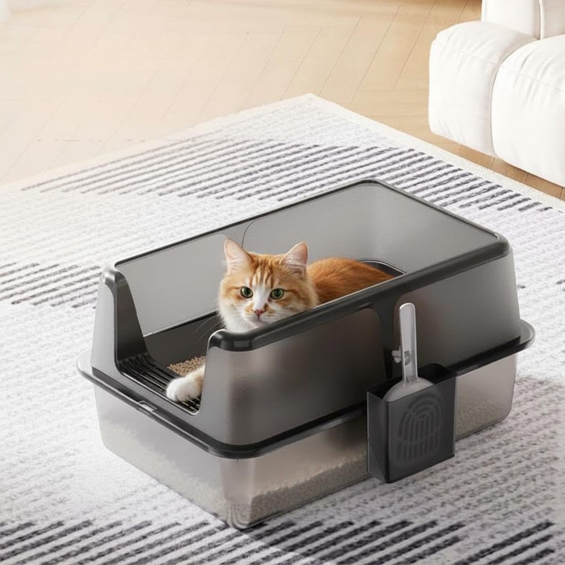 Aoile - High-Sided Stainless Steel Cat Litter Box Side Opening Large Metal Litter Box with Lid an...