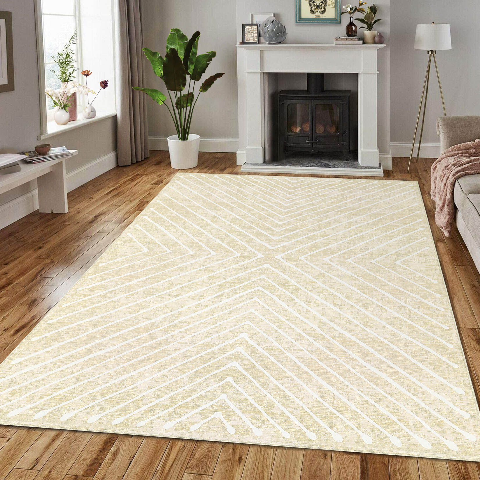 Garvee YXY-LO-PHO-15H97F6G 10 x 13 (ft) Loomed Polyester Beige Rectangular Indoor Geometric Mid-Century Modern Machine washable Area rug