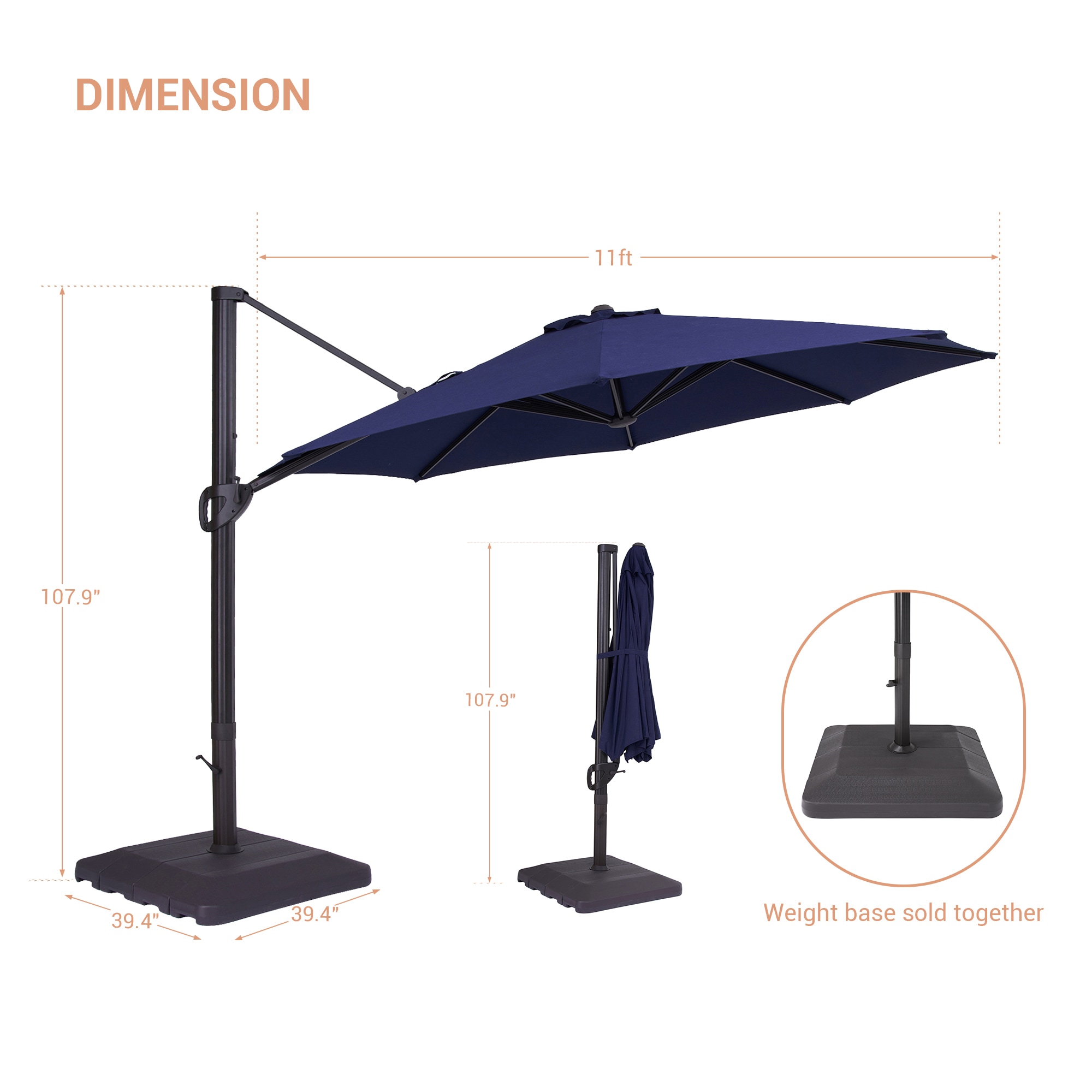 ACEGOSES 11-ft Aluminum Navy No-tilt Cantilever Patio Umbrella with ...