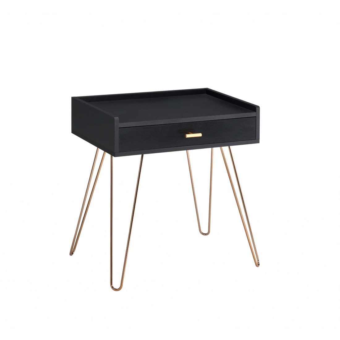 HomeRoots 4000469044 15.25-Inches W x 23.5-Inches H Black Gold Wood veneer Rectangular Midcentury End Table Assembly Required