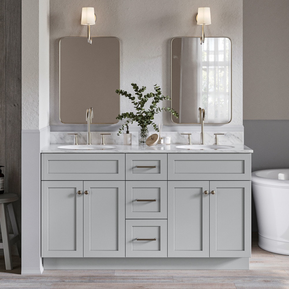 ARIEL F061DCW2OVOGRY Hamlet 61-in Grey Undermount Double sink Bathroom Vanity with 0.75" Carrara White Marble Natural marble Top