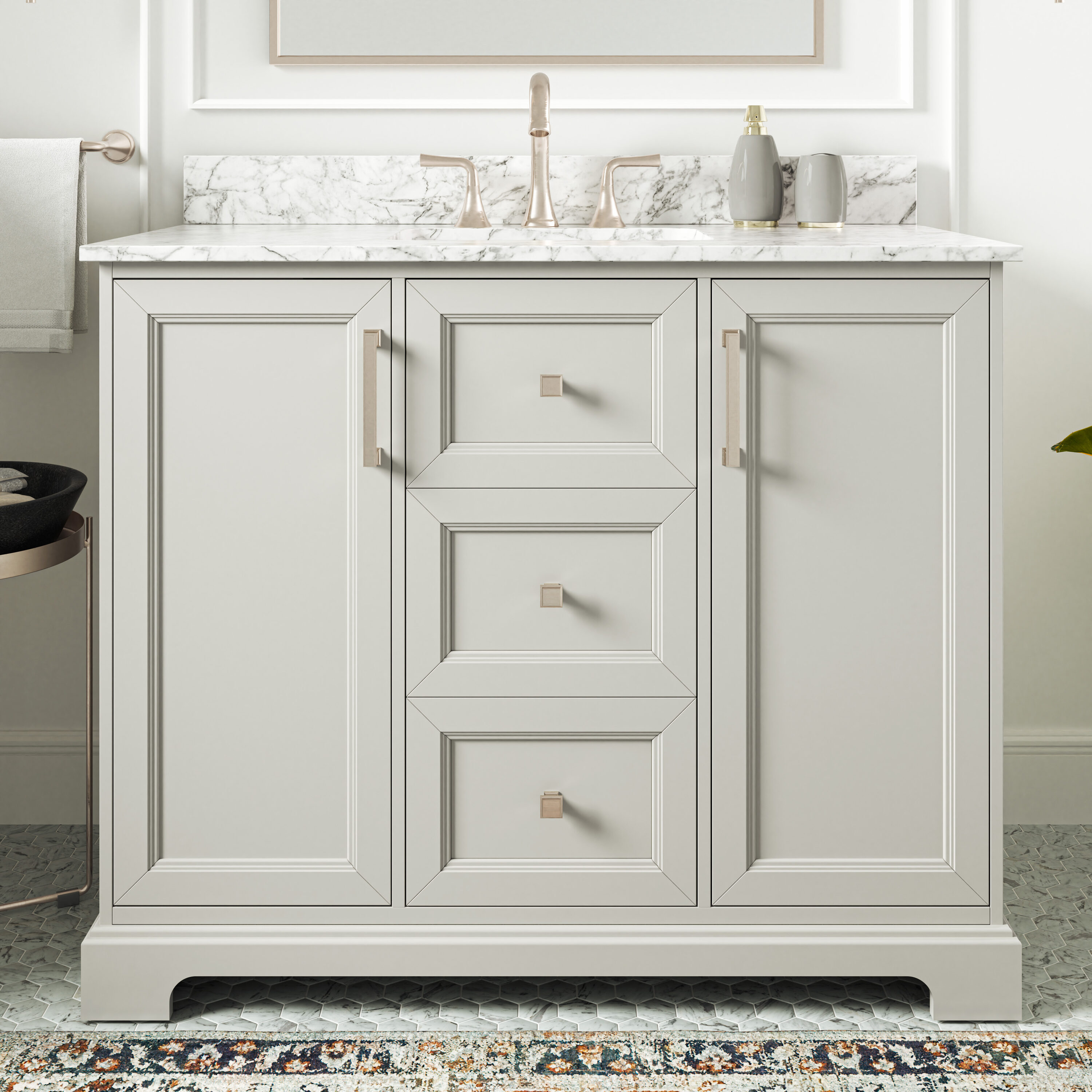 allen + roth LWS42TSVG Pittman 42-in Muse Gray Undermount Single Sink Bathroom Vanity with White Engineered Calacatta Veined Engineered Stone Top