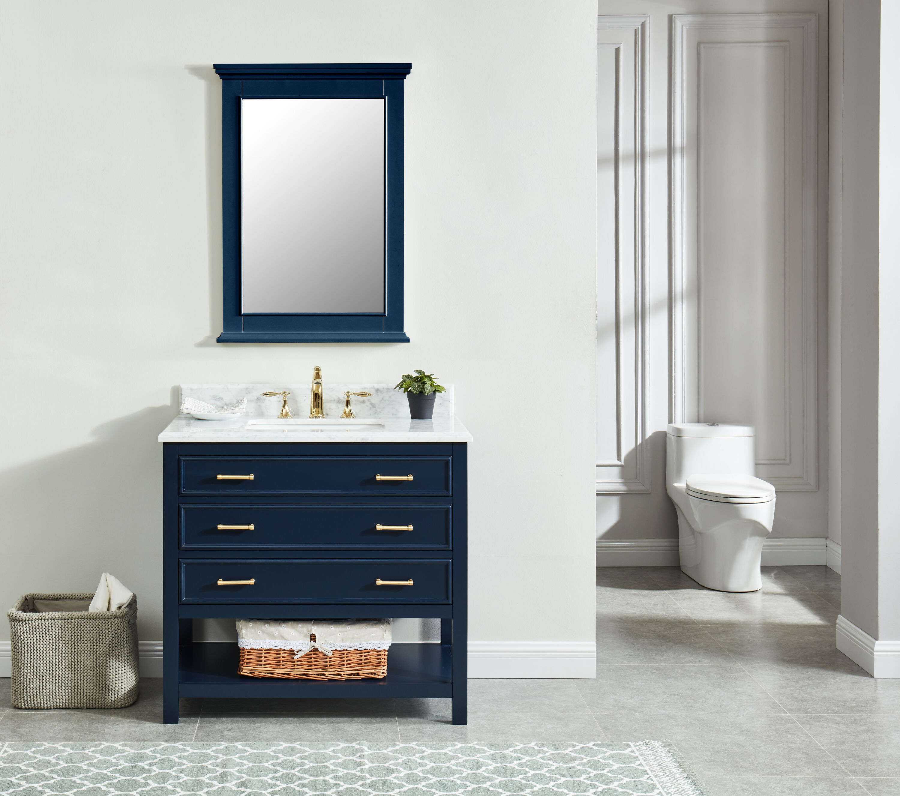 allen + roth Mirror 25-in x 36-in Navy Blue Bathroom Vanity Mirror 