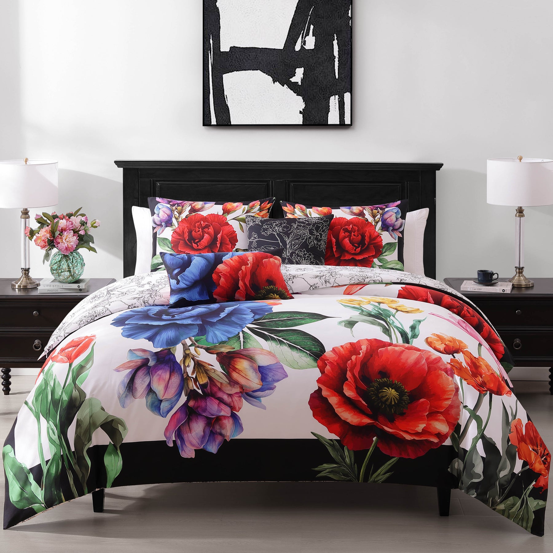 BEBEJAN  Petal Portrait King Size 5 Piece Reversible Comforter Set
