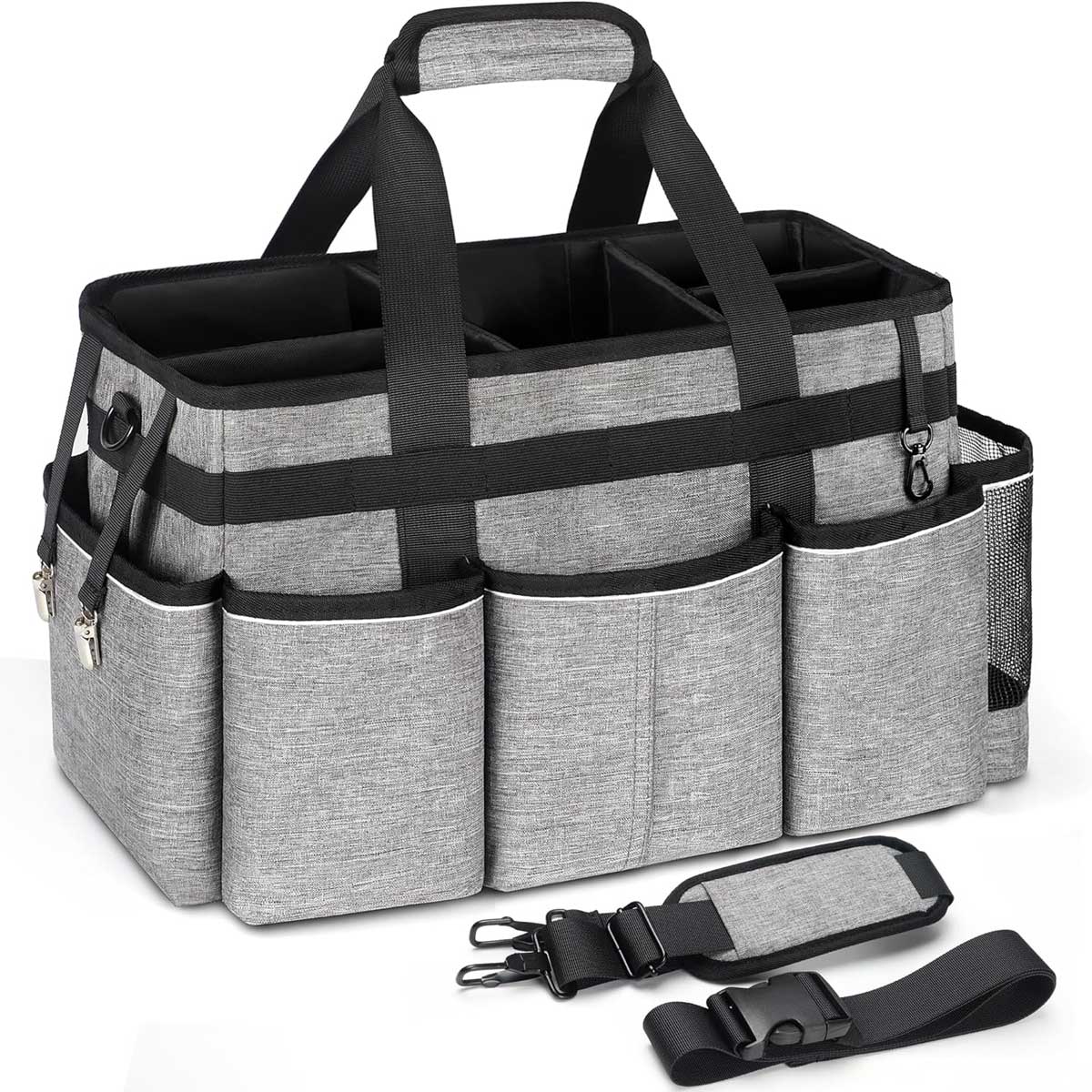 Aoibox LABKS2924 Large Wearable Cleaning Caddy Bag with Adjustable Shoulder Strap Waist Belt for Cleaners Housekeeper Under Sink Car Cleaning Tool Organizer