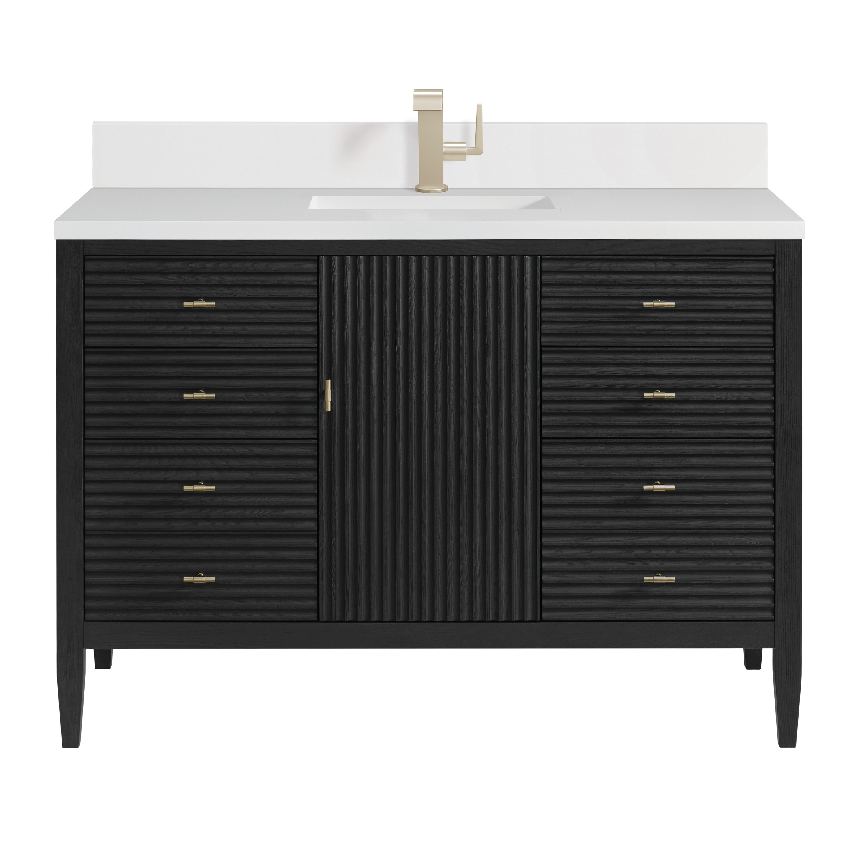 James Martin Vanities 485-V48-CBO-1WZ Myrrin 48-in Carbon Oak Undermount Single sink Bathroom Vanity with White Zeus Quartz Top