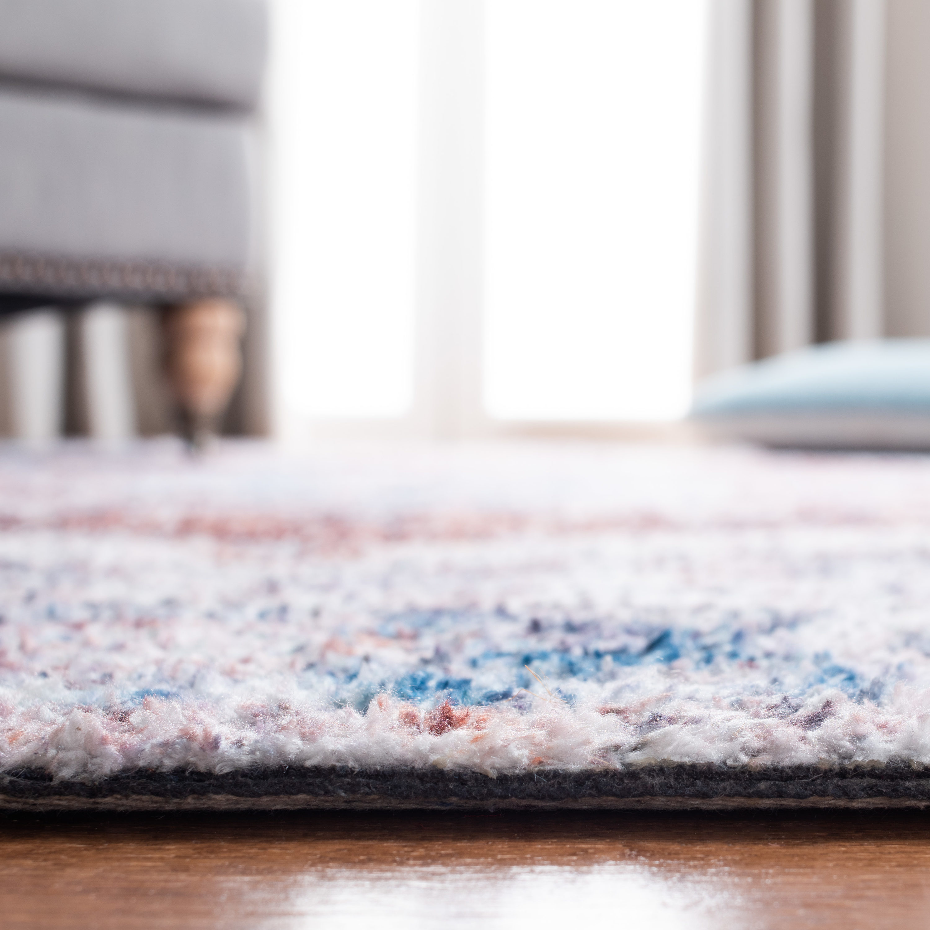 Vintage Blue and Rust Cotton Synthetic Flat Woven Rug