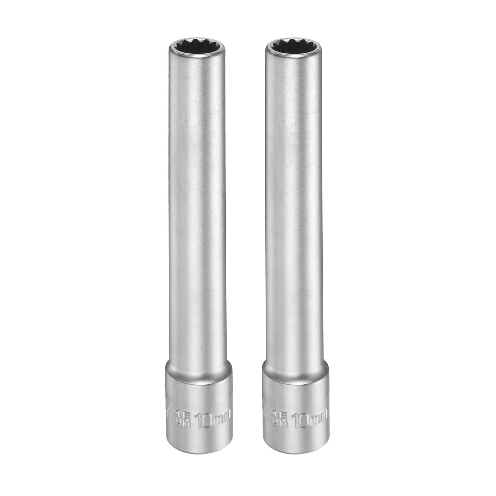 Harfington 2pcs 12 Points Deep Socket 3/8 Inch Drive 10mm Deep Metric CR-V Steel Polished Nickel Plating Flip Sleeve 120mm / 4.7 Inch Extra Long Socket Tool for Home Auto Nuts Bolts Repair #S26062200UX5899