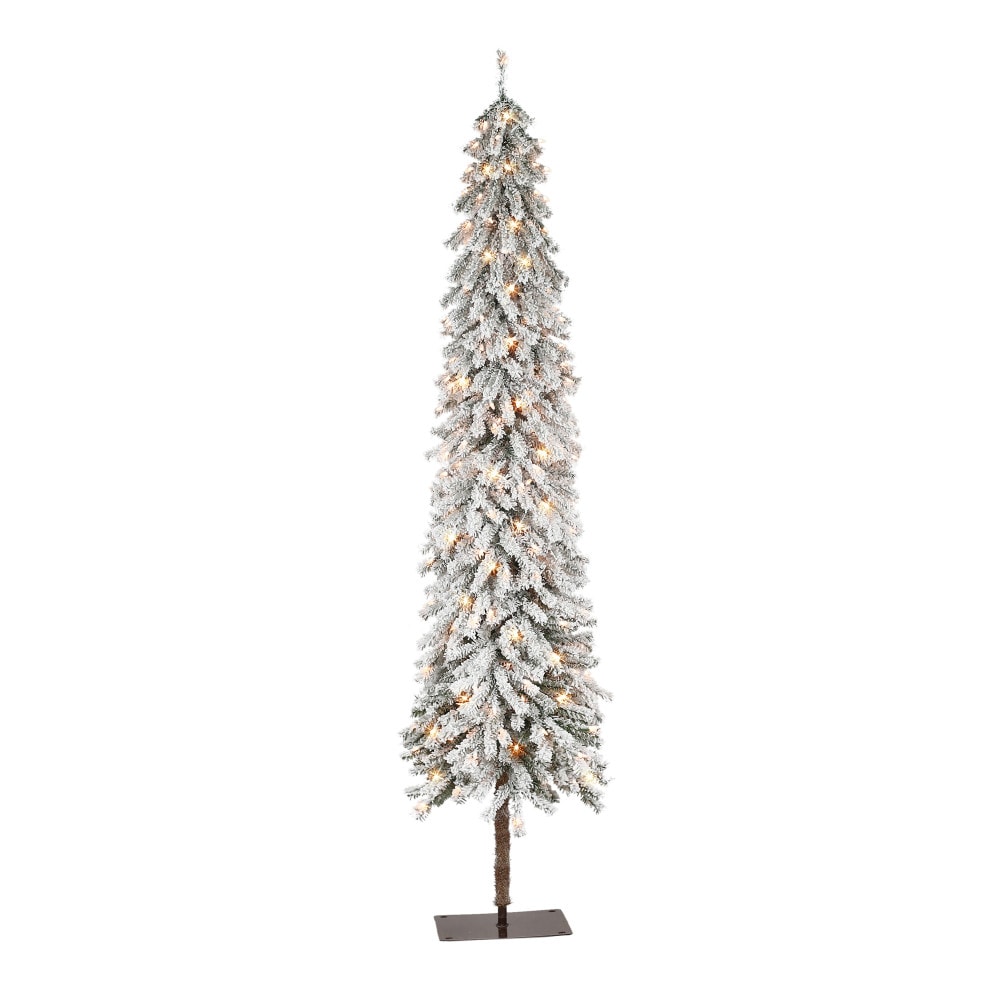 Puleo International AEGFA-60C2 6-ft Pine Pre-lit Flocked Artificial Christmas Tree with Clear Incandescent Lights