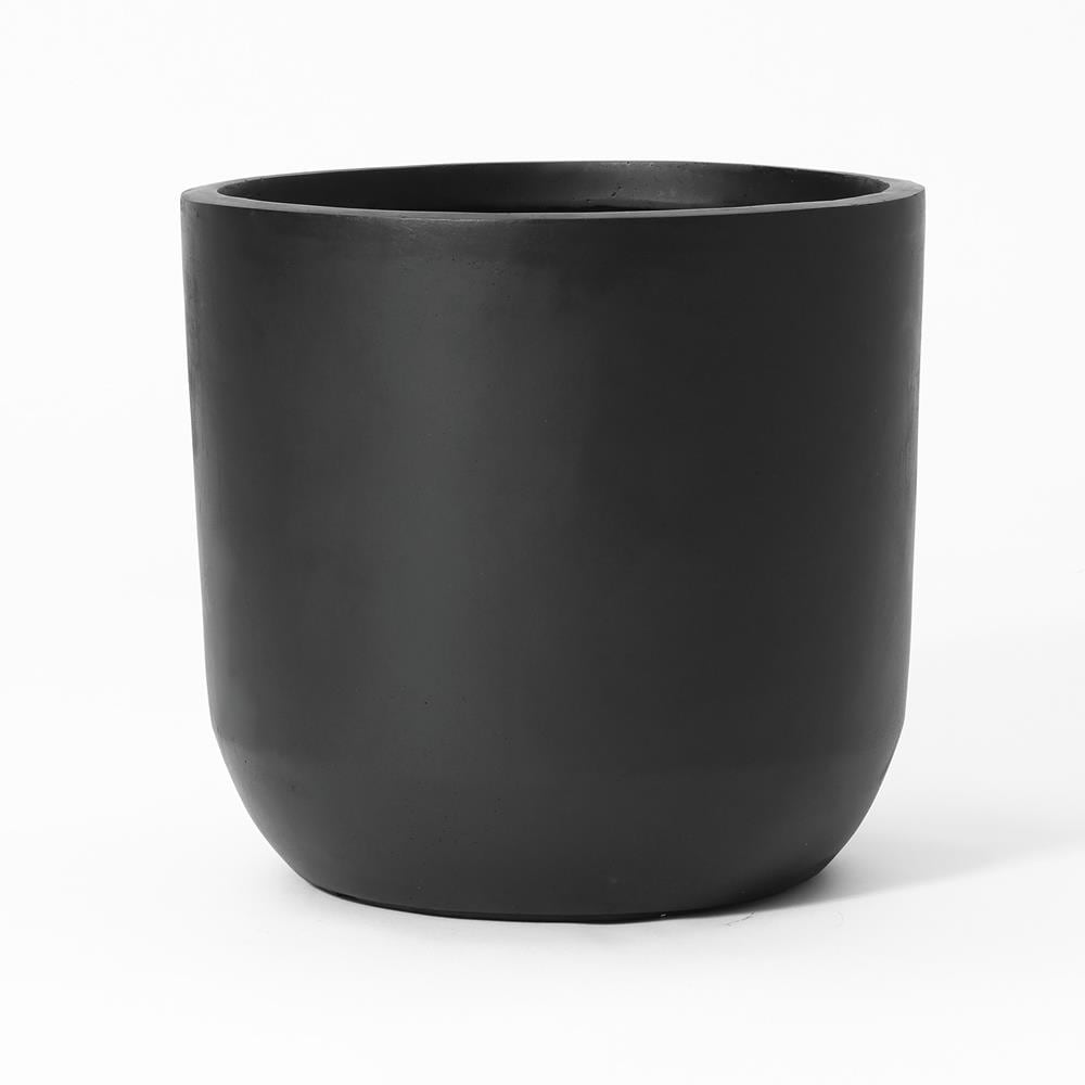 LuxenHome WHPL1976-B Round 17.1-in W Medium Black Mixed/Composite Indoor/Outdoor Planter with Drainage Holes