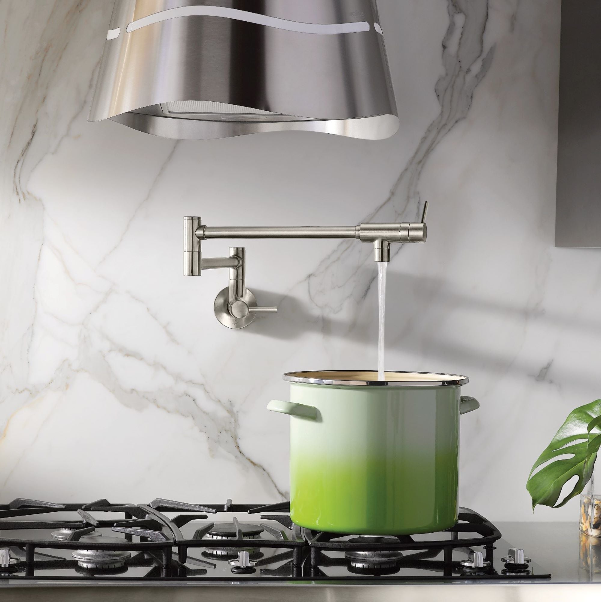 Moen S665SRS Modern Spot Resist Stainless Double Handle Wall-mount Pot Filler Kitchen Faucet with Sprayer