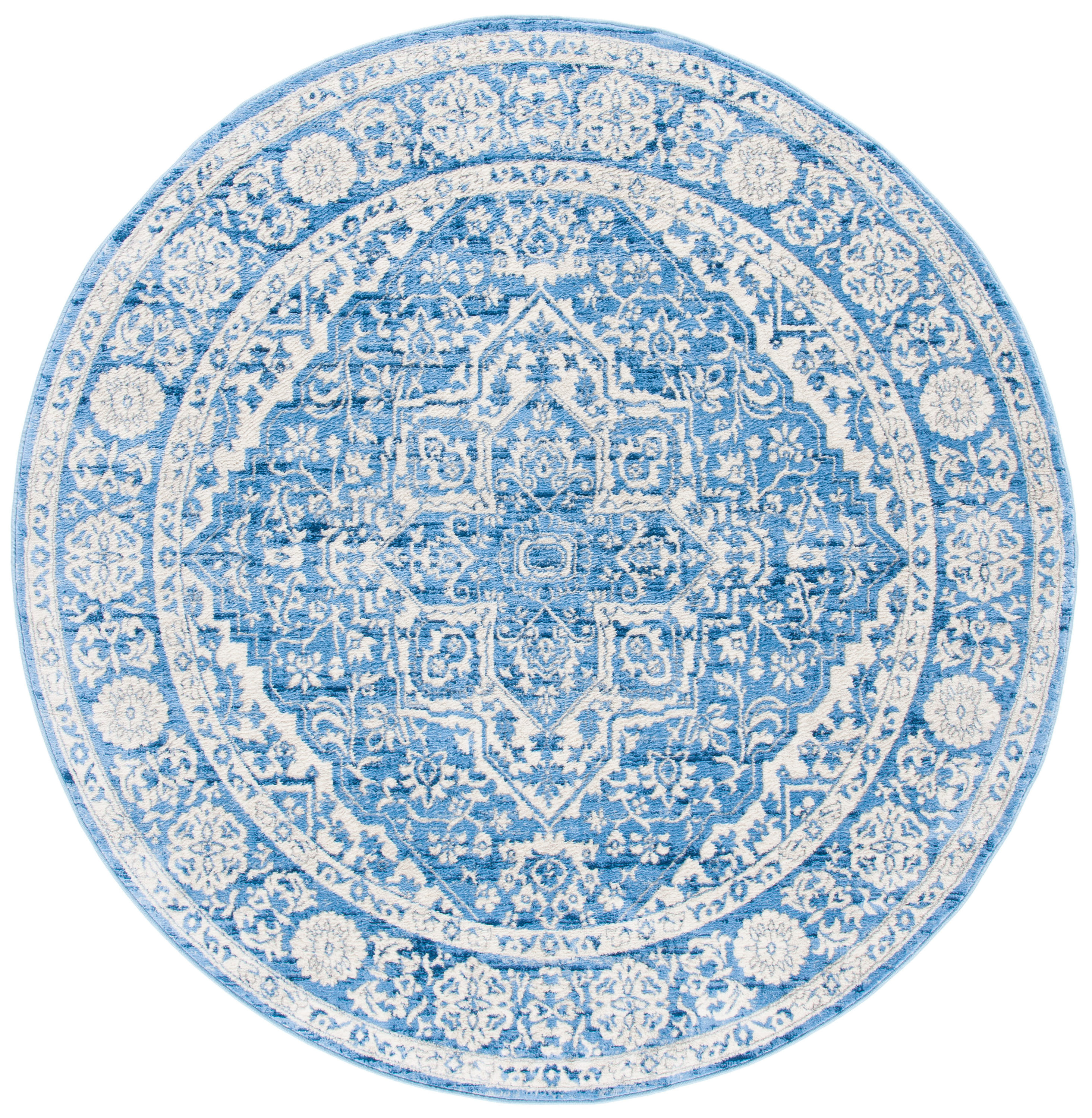 Safavieh BNT832A-3R Brentwood Myrtice 3 x 3 (ft) Loomed Polypropylene Ivory/Navy Round Indoor Distressed/Overdyed Vintage Area rug