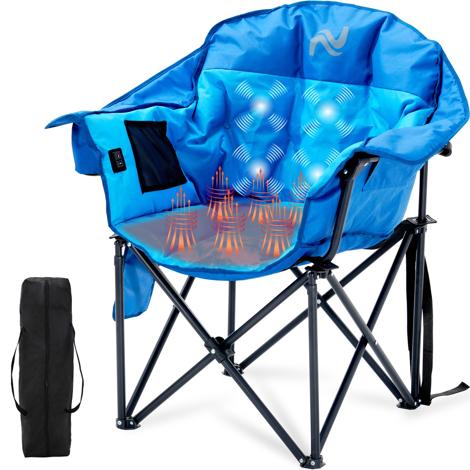 DOCRED  Oversized Heated Massage Camping Chair with Storage Pocket Blue