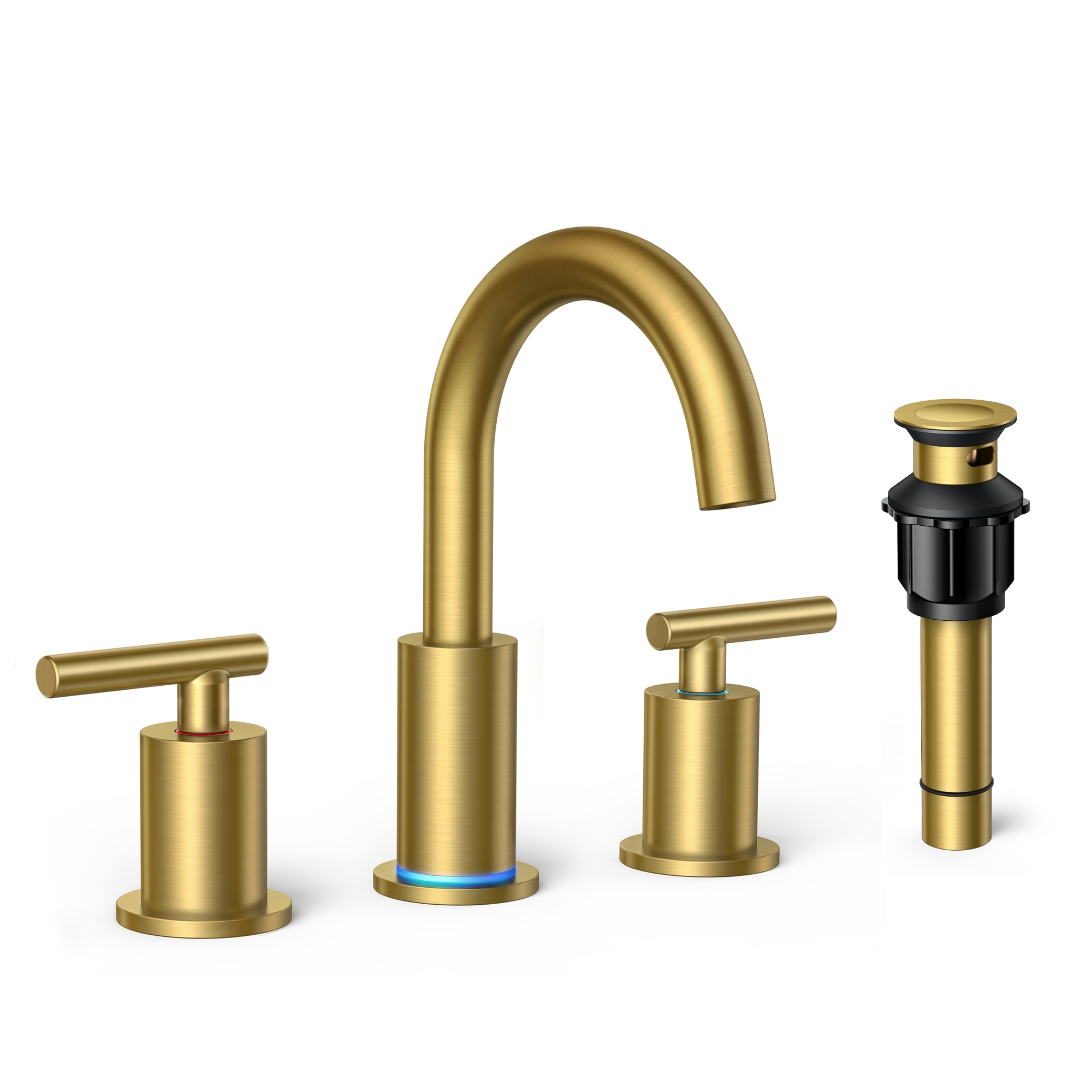 FURUISI LG300-D Widespread Bathroom Sink Faucet Brushed Gold Widespread 2-handle WaterSense High-arc Residential Handle Bathroom Sink Faucet with Drain